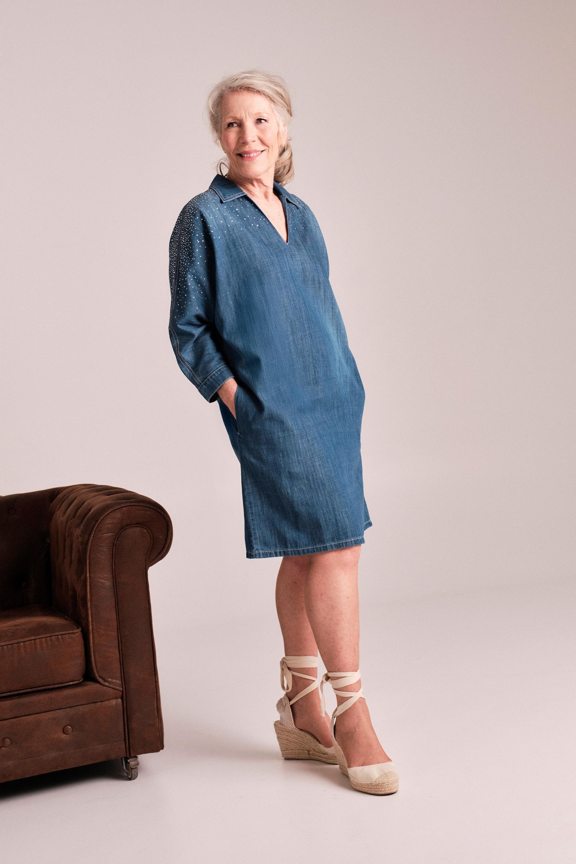 Blue Textured Shirt Dress, , large image number 1