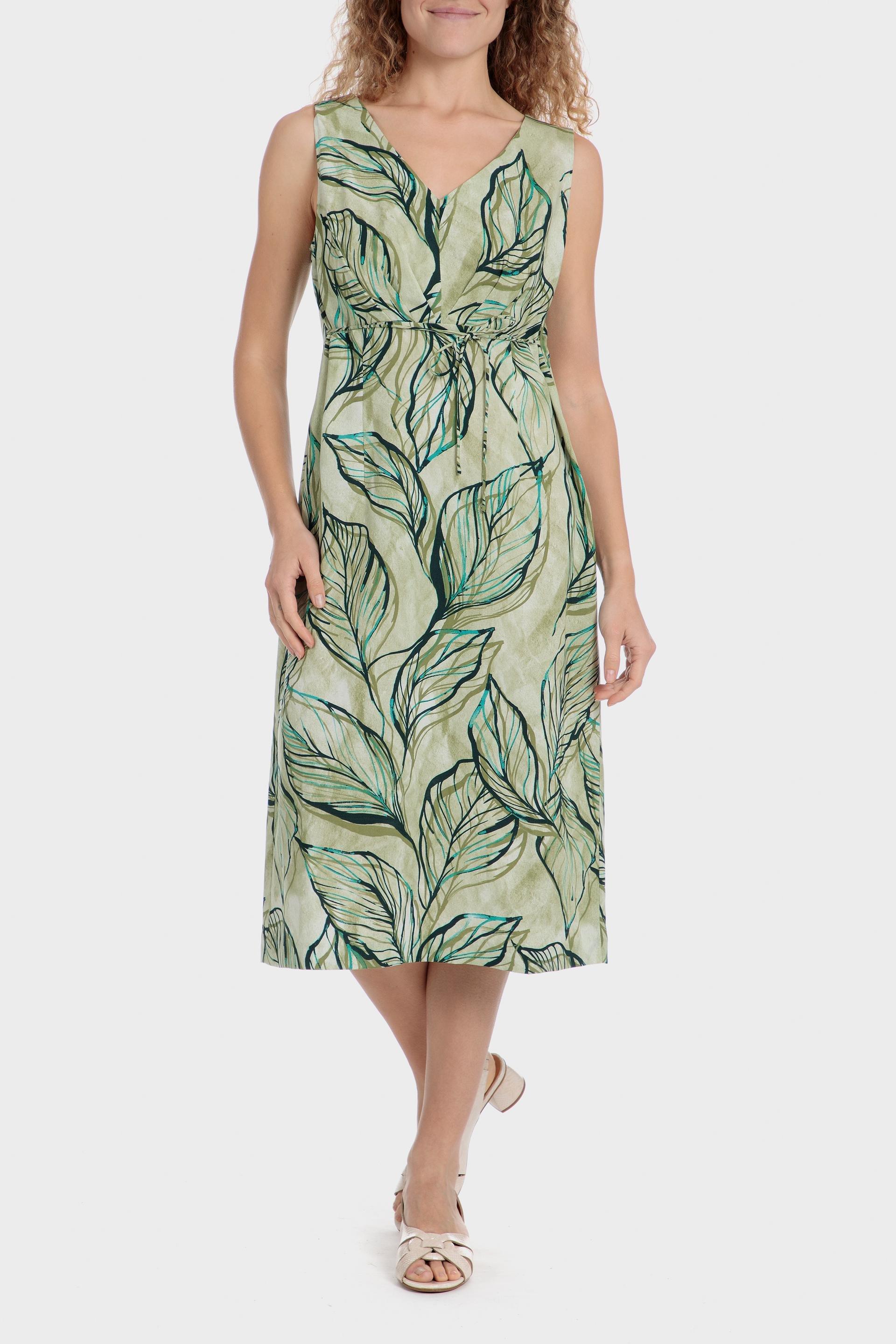 فستان متوسط الطول بقصة إيه-لاين بنقشة زهور، أخضر, Green Khaki, medium