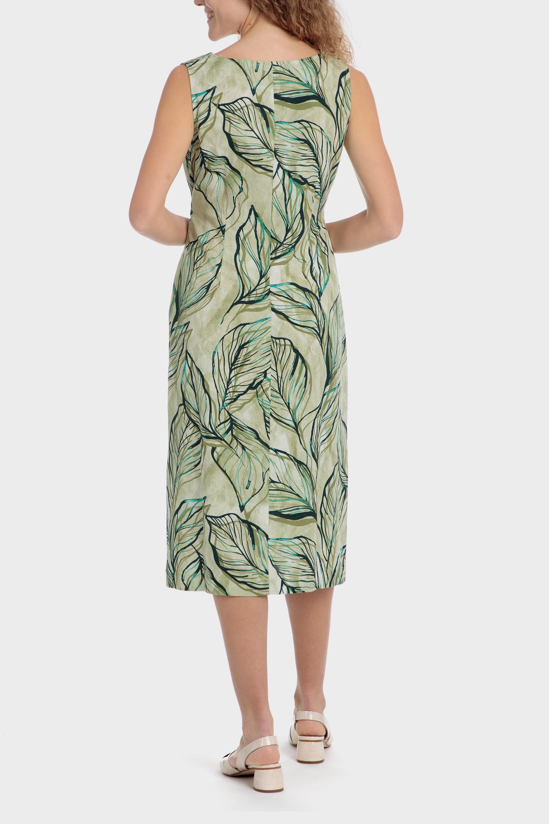 فستان متوسط الطول بقصة إيه-لاين بنقشة زهور، أخضر, Green Khaki, medium