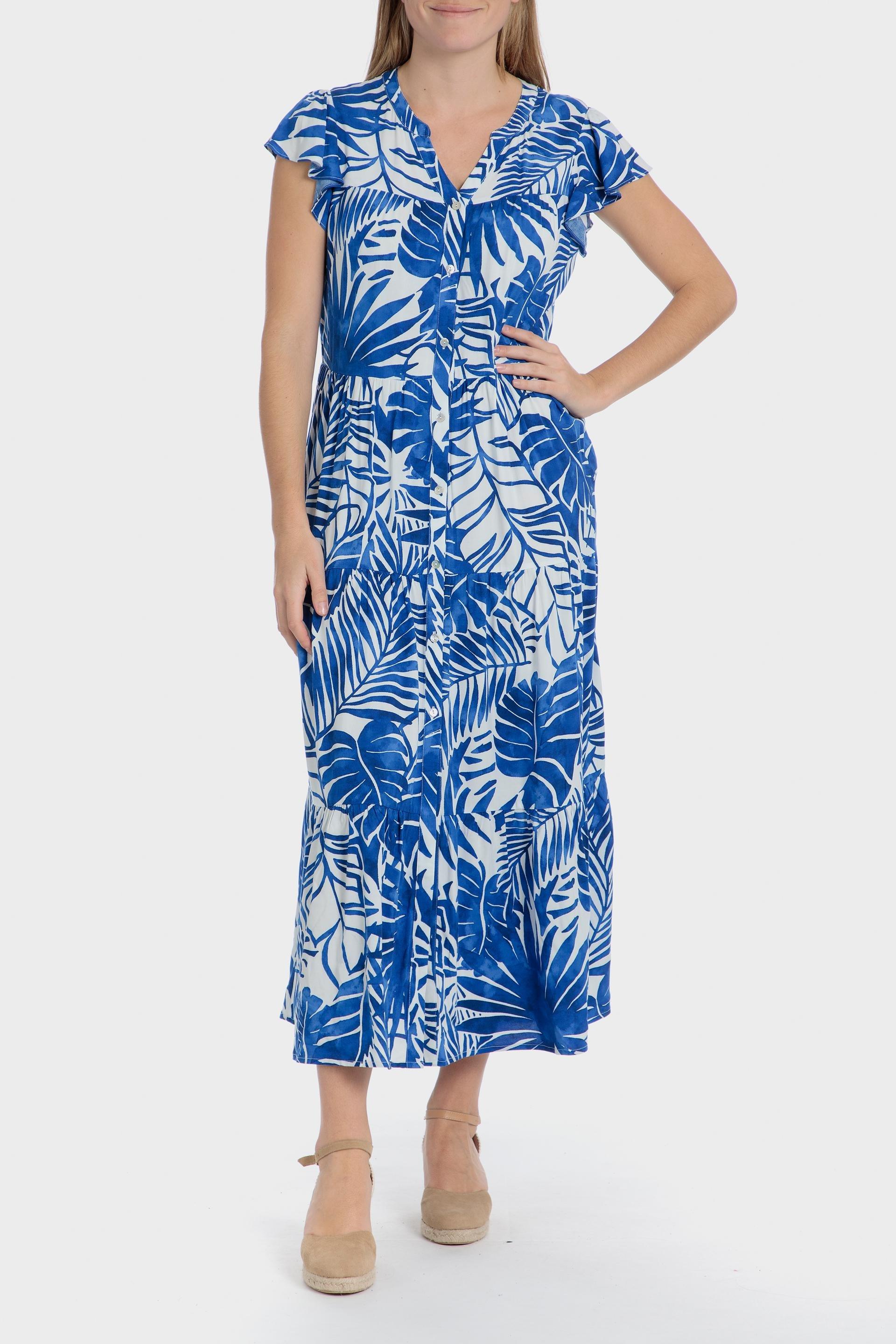 Blue Long Printed Dress, , medium