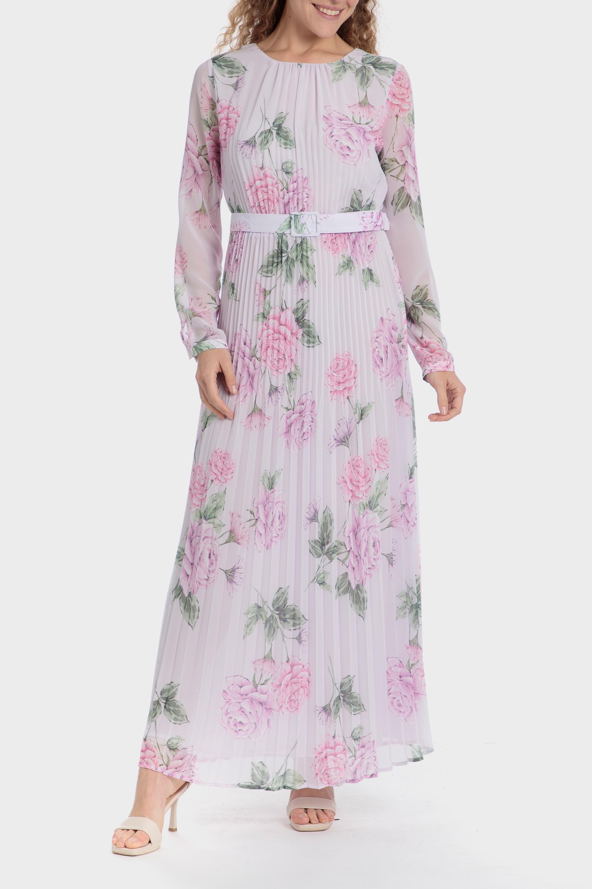 فستان بكسرات بنقشة زهور، وردي, Pink, medium