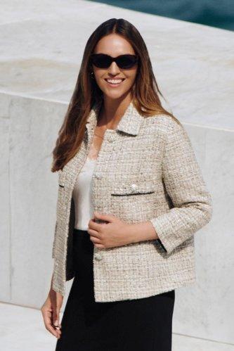 جاكيت بخيوط معدنية، كريمي, White Off White, medium