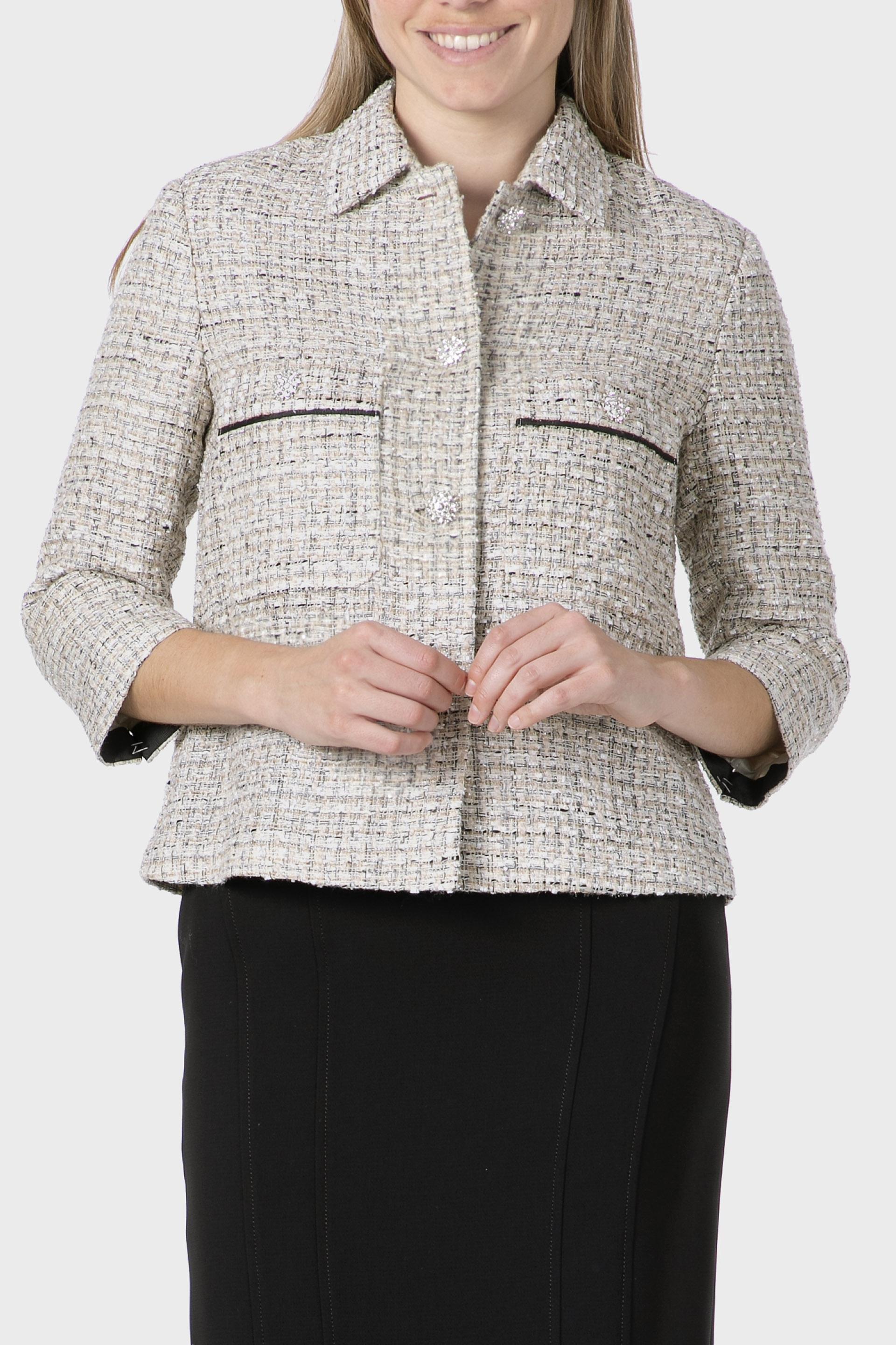 جاكيت بخيوط معدنية، كريمي, White Off White, medium