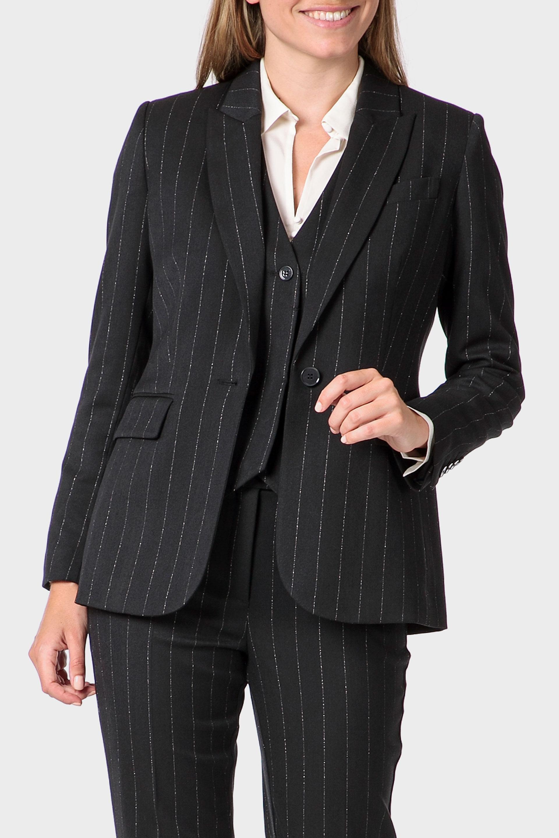 Black Pinstripe Blazer, Blue Cosmos, large image number 1