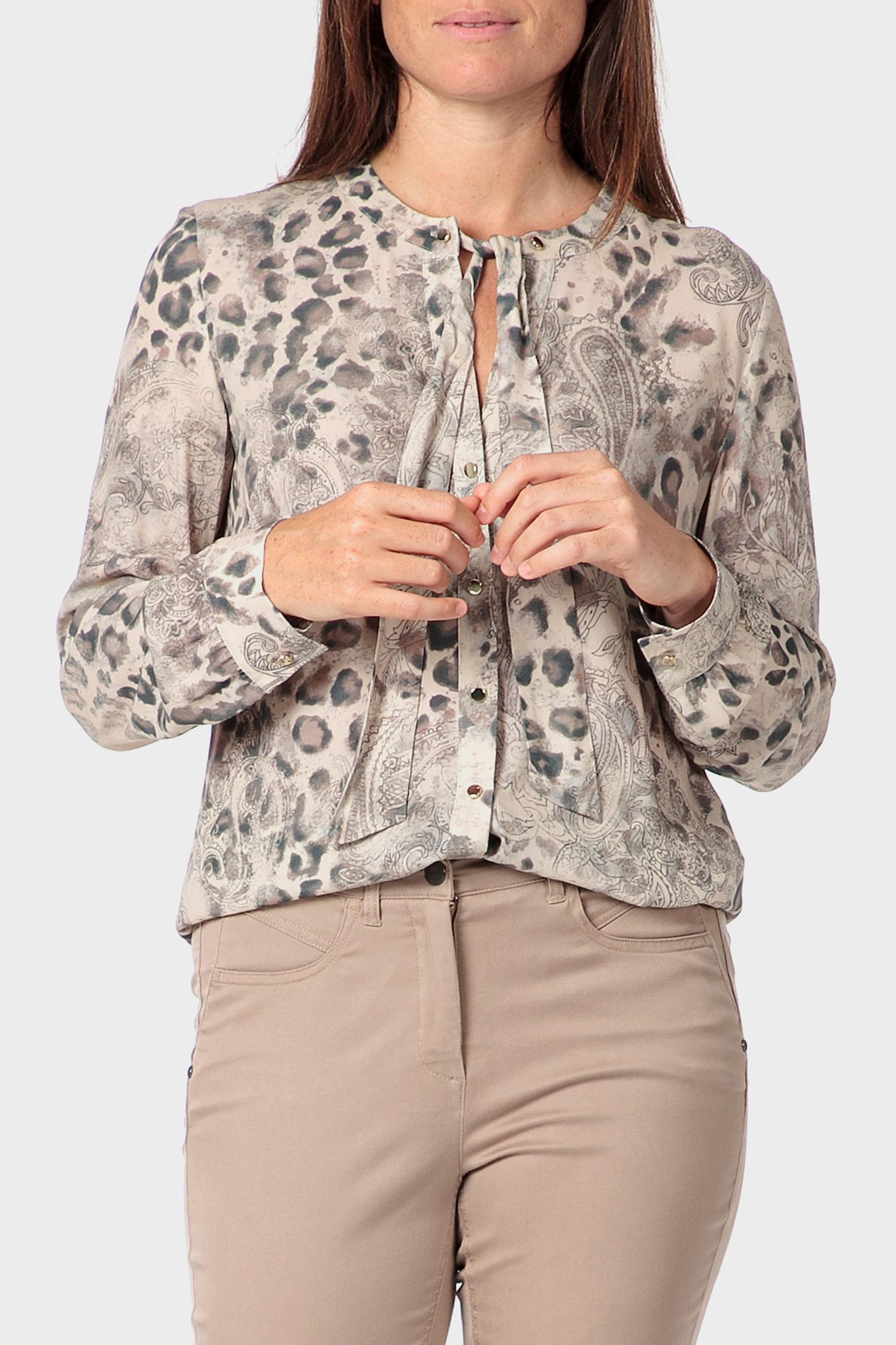 White Animal Print Shirt, Beige, large