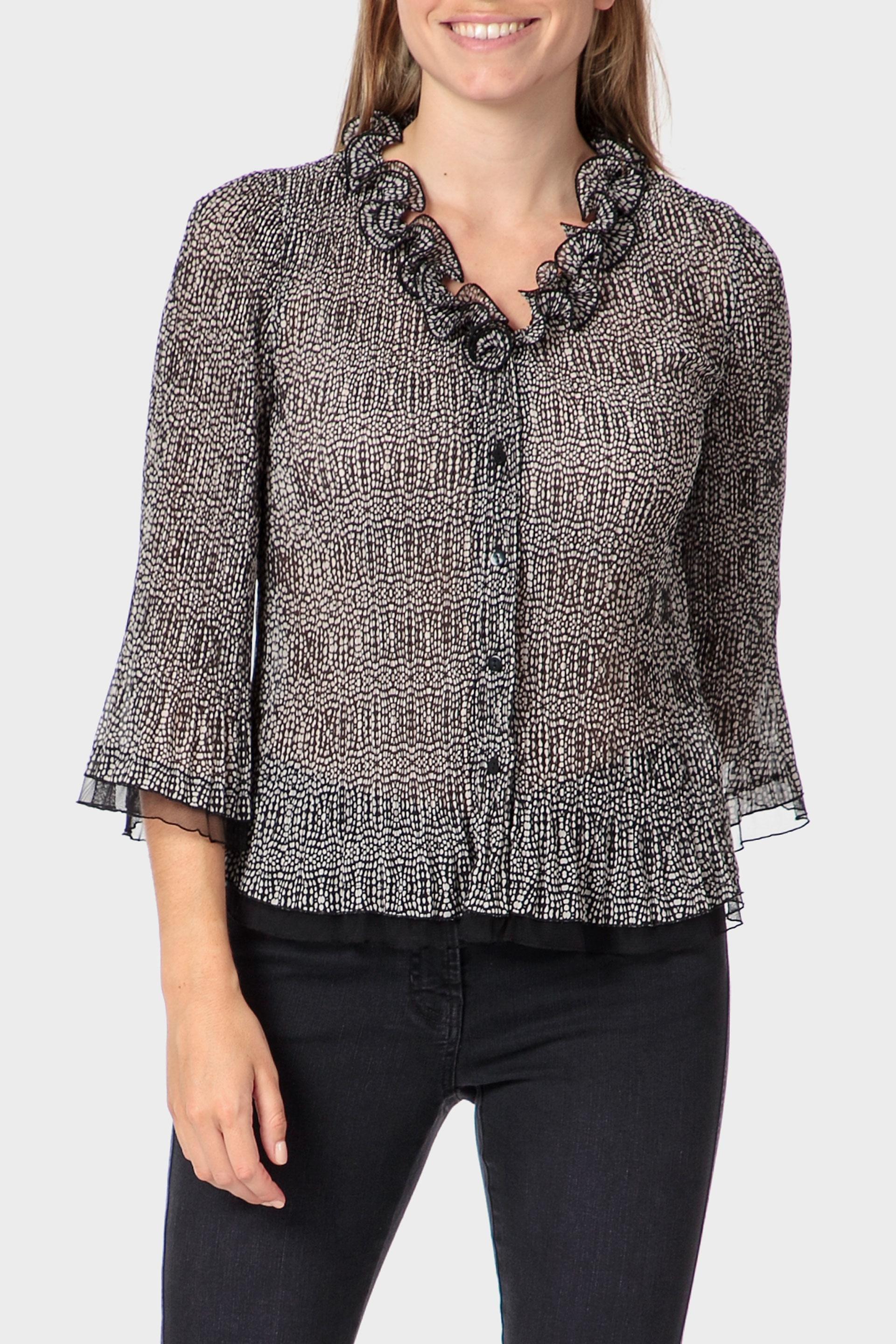 Black Printed Pleated Shirt, Black, large image number 0