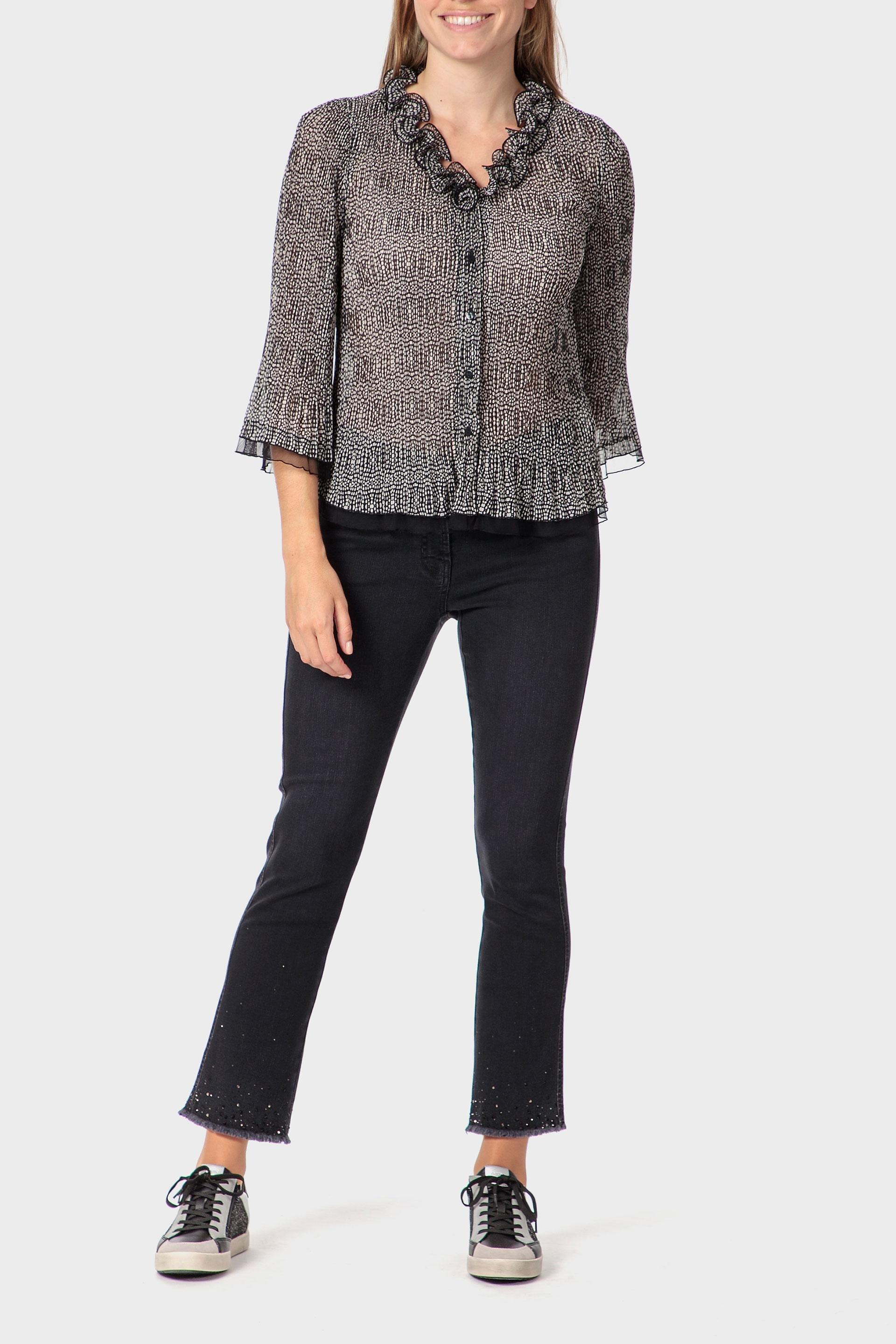Black Printed Pleated Shirt, Black, large image number 1