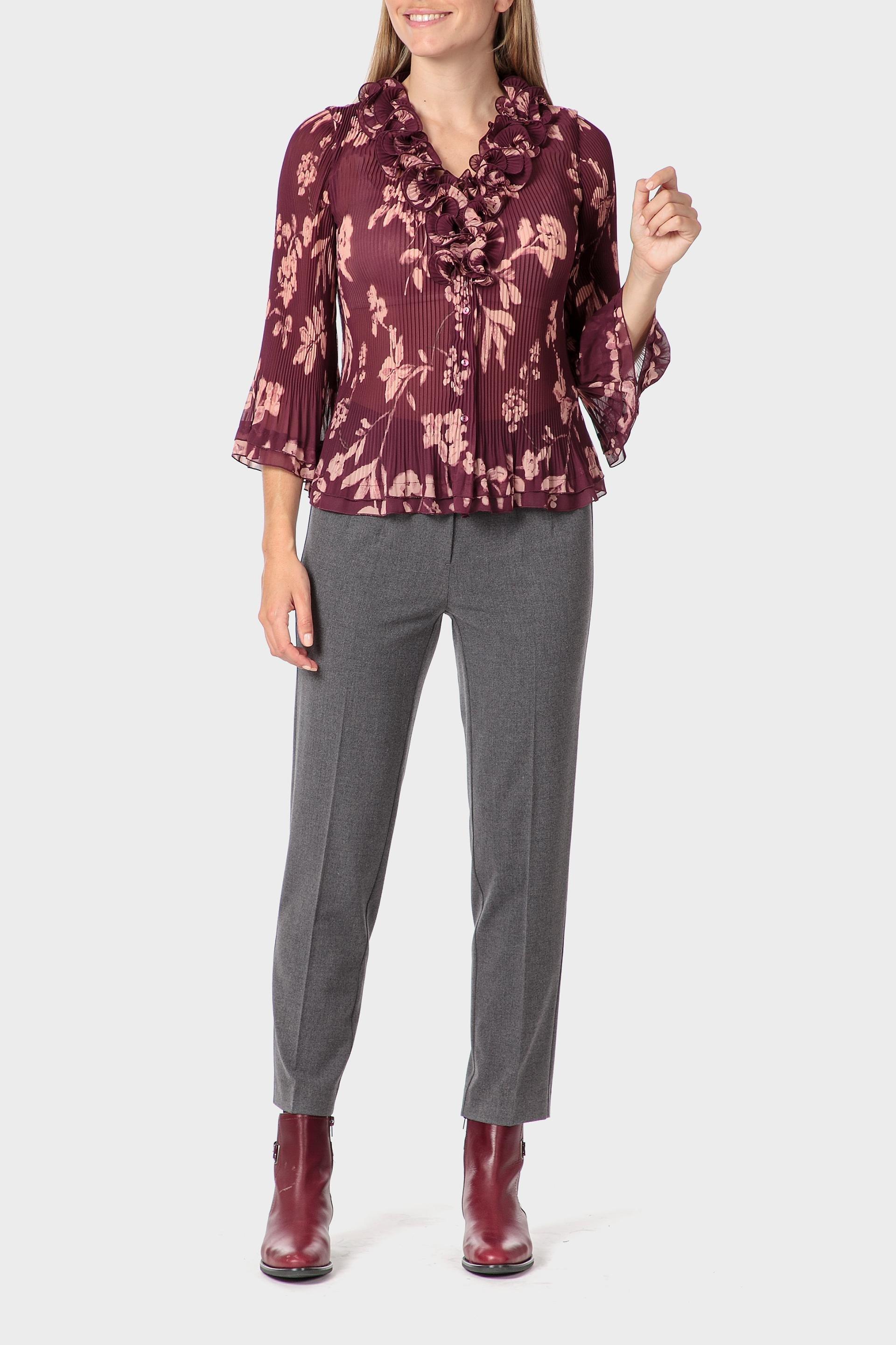Burgundy Printed Pleated Shirt, , large image number 1