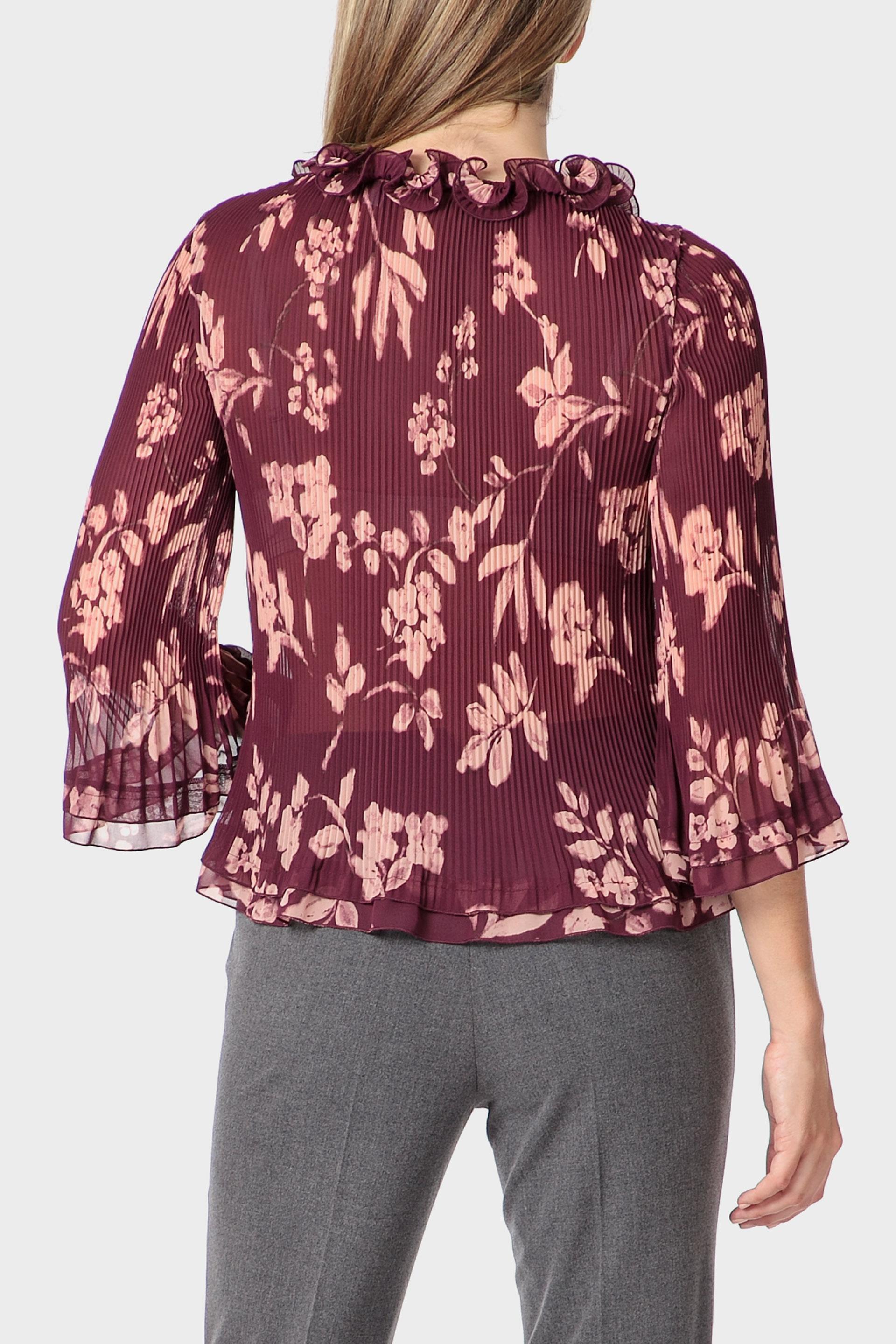 Burgundy Printed Pleated Shirt, 3701_108, large image number 3