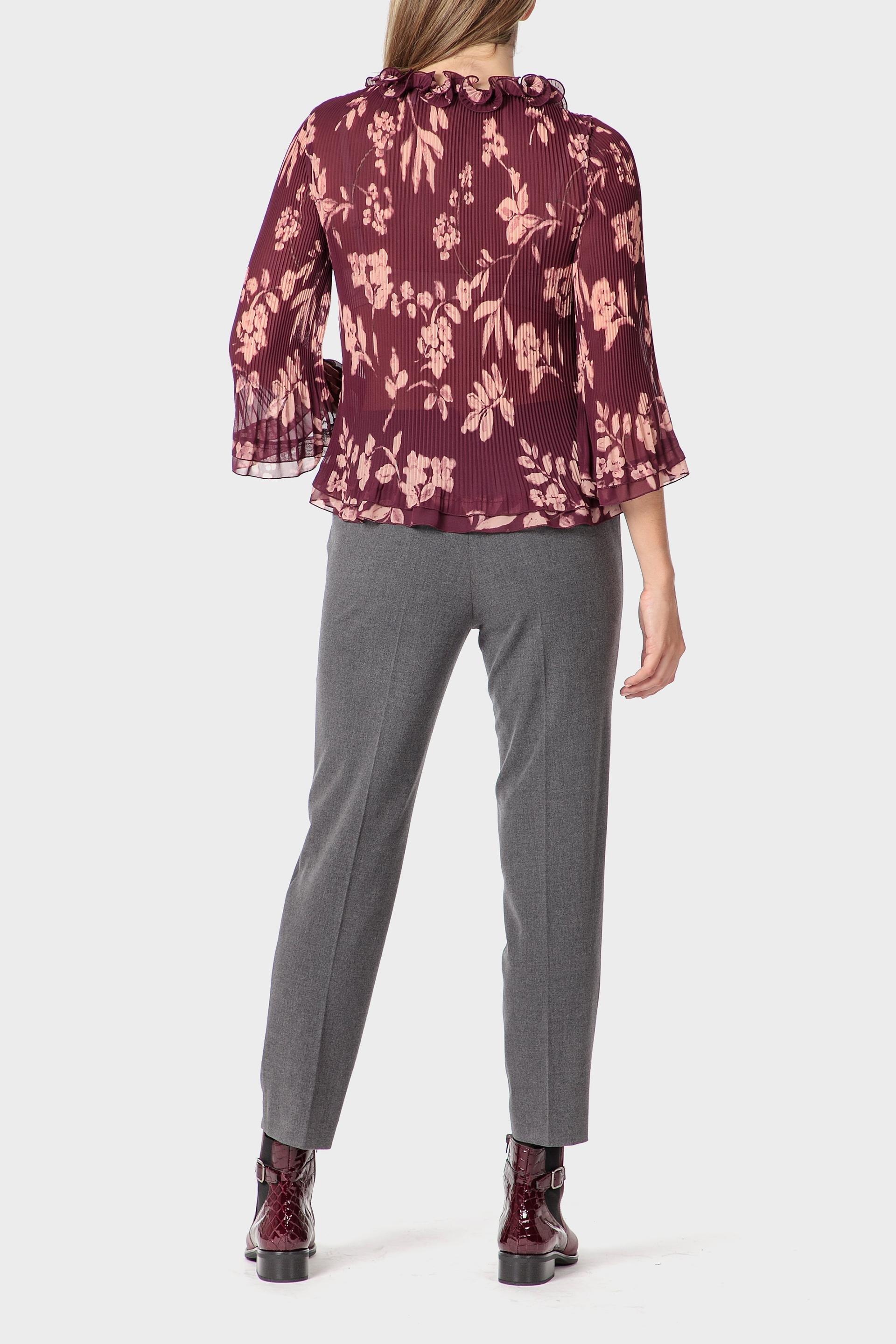 Burgundy Printed Pleated Shirt, 3701_108, large image number 4