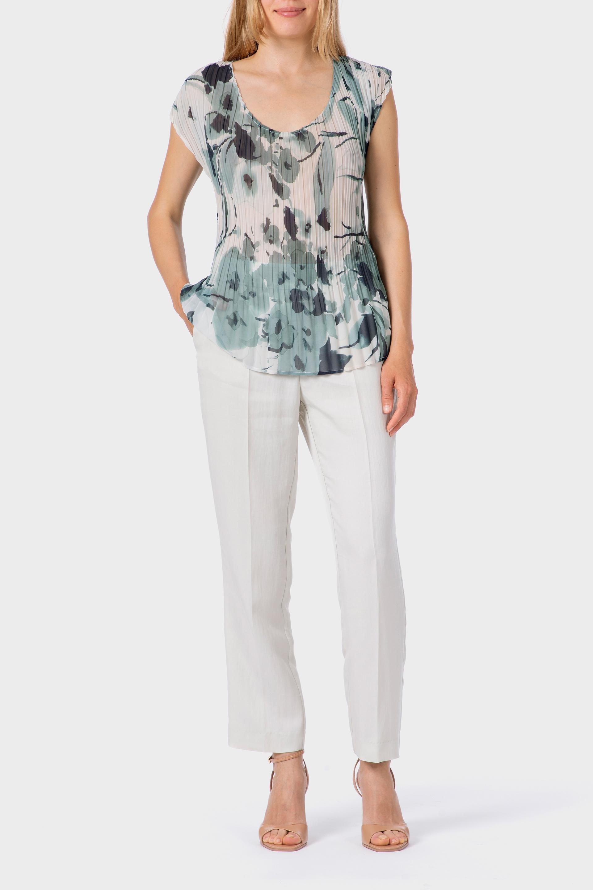 Green Pleated Printed Blouse, Green Aquamarine, medium