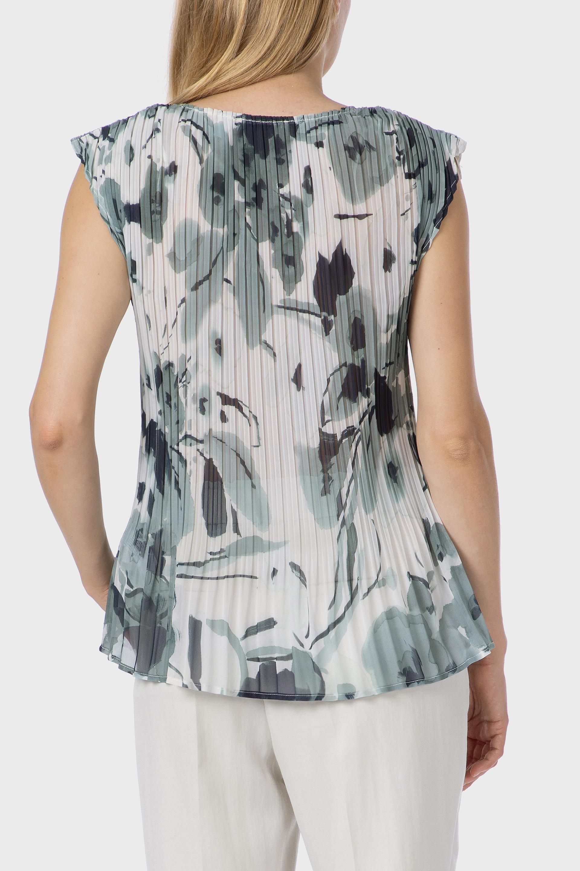 Green Pleated Printed Blouse, Green Aquamarine, medium