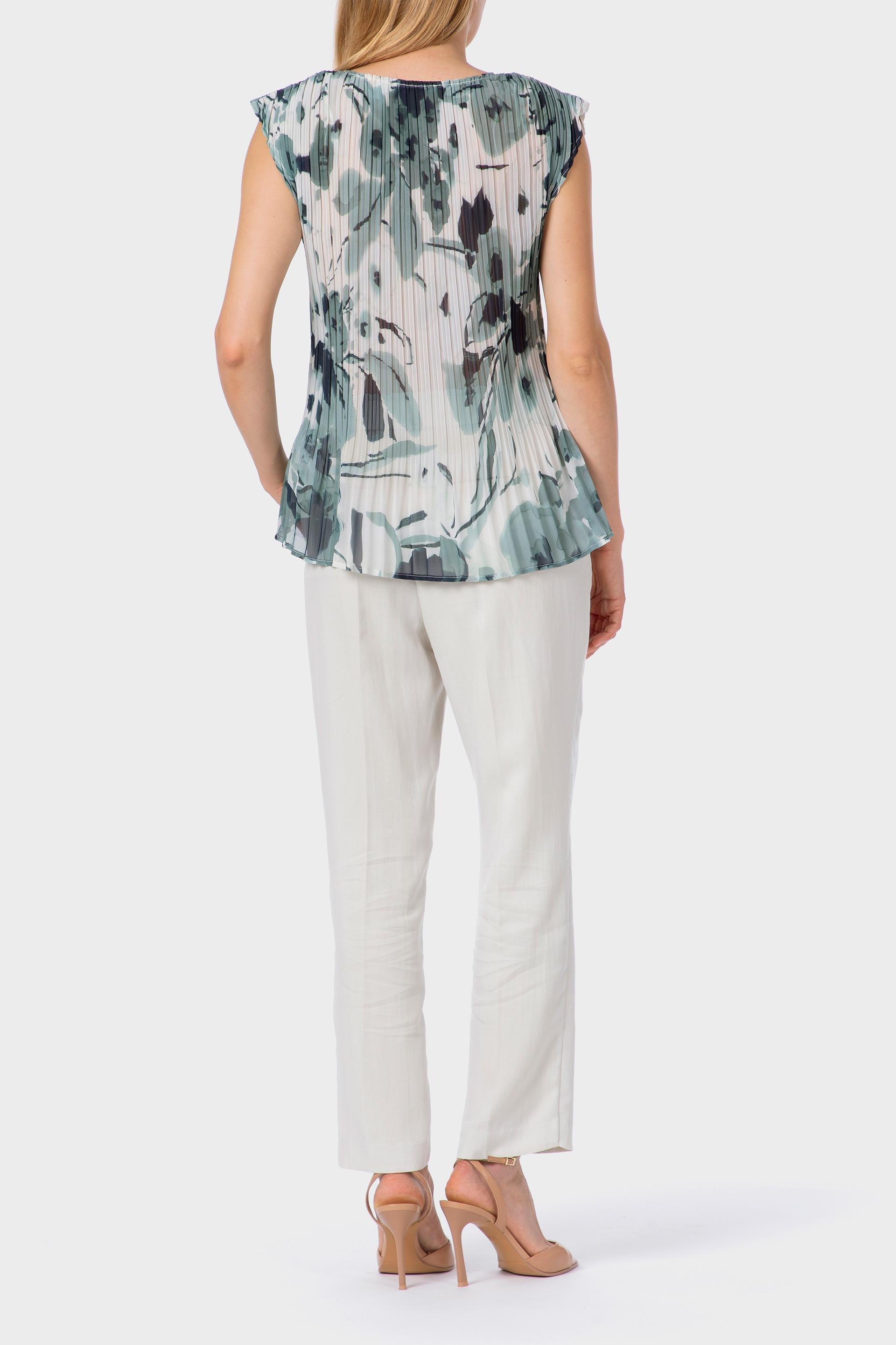 Green Pleated Printed Blouse, Green Aquamarine, large image number 3