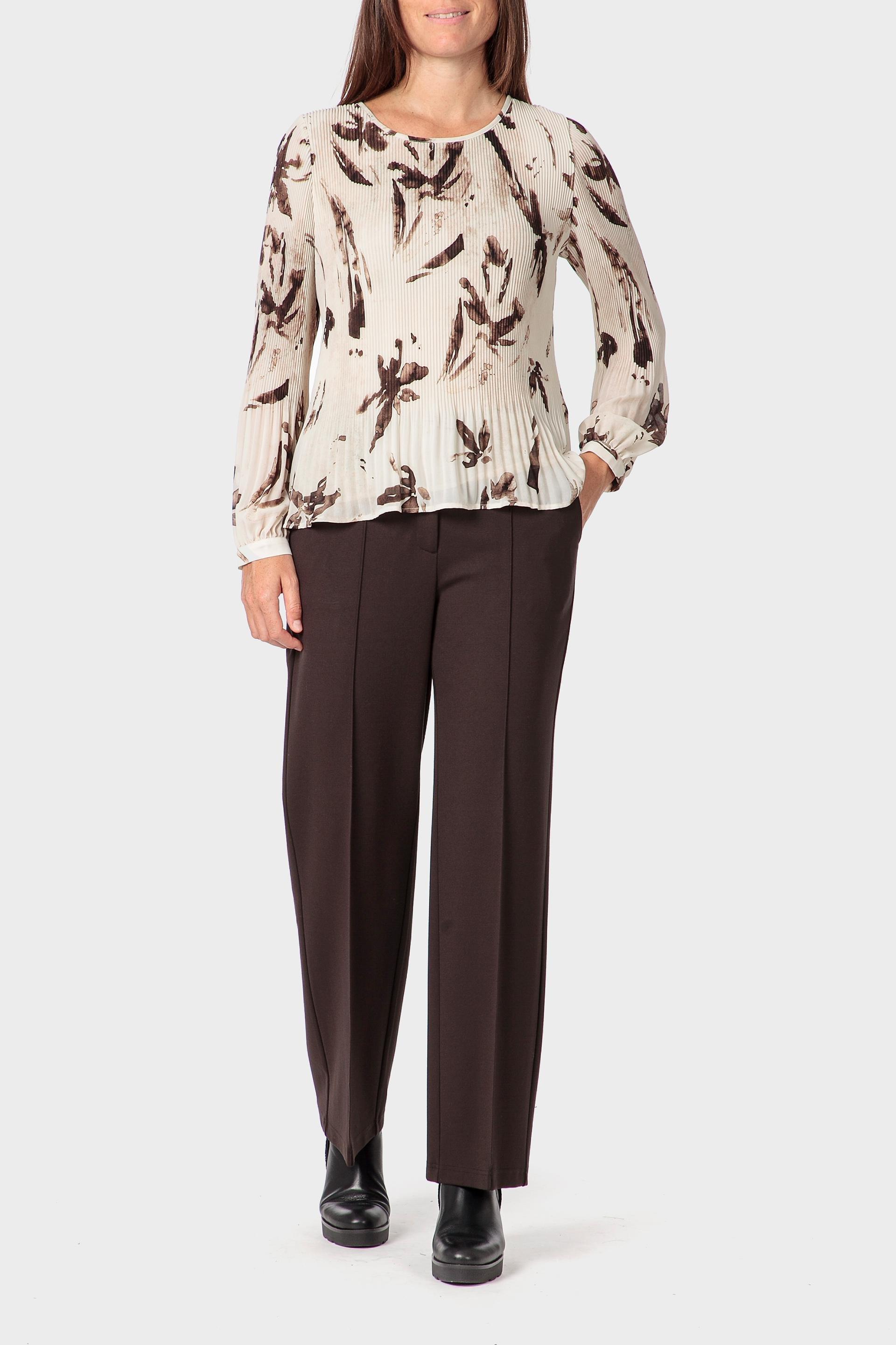 Beige Pleated Printed Blouse, Beige, medium