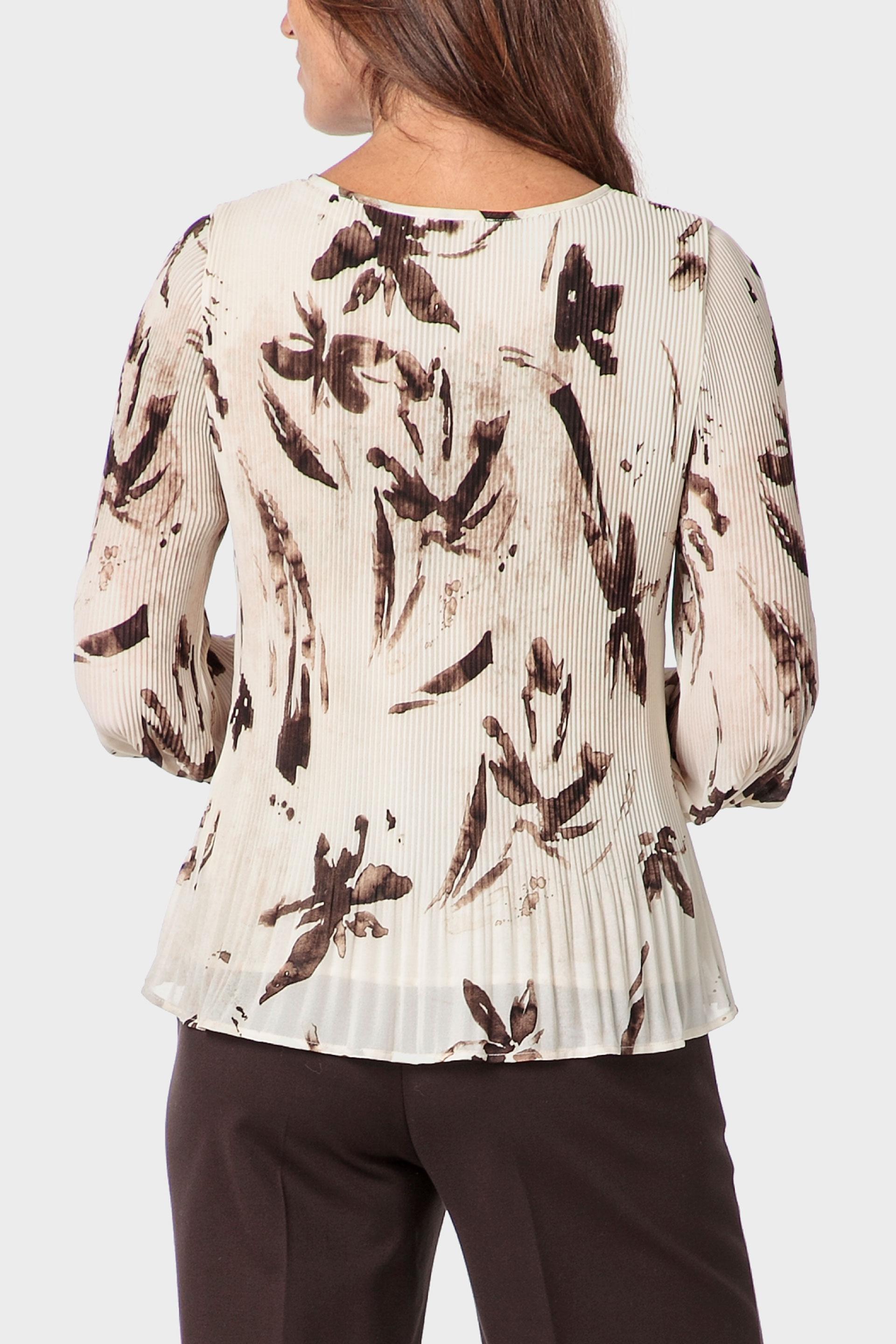 Beige Pleated Printed Blouse, 3701_126, large image number 2