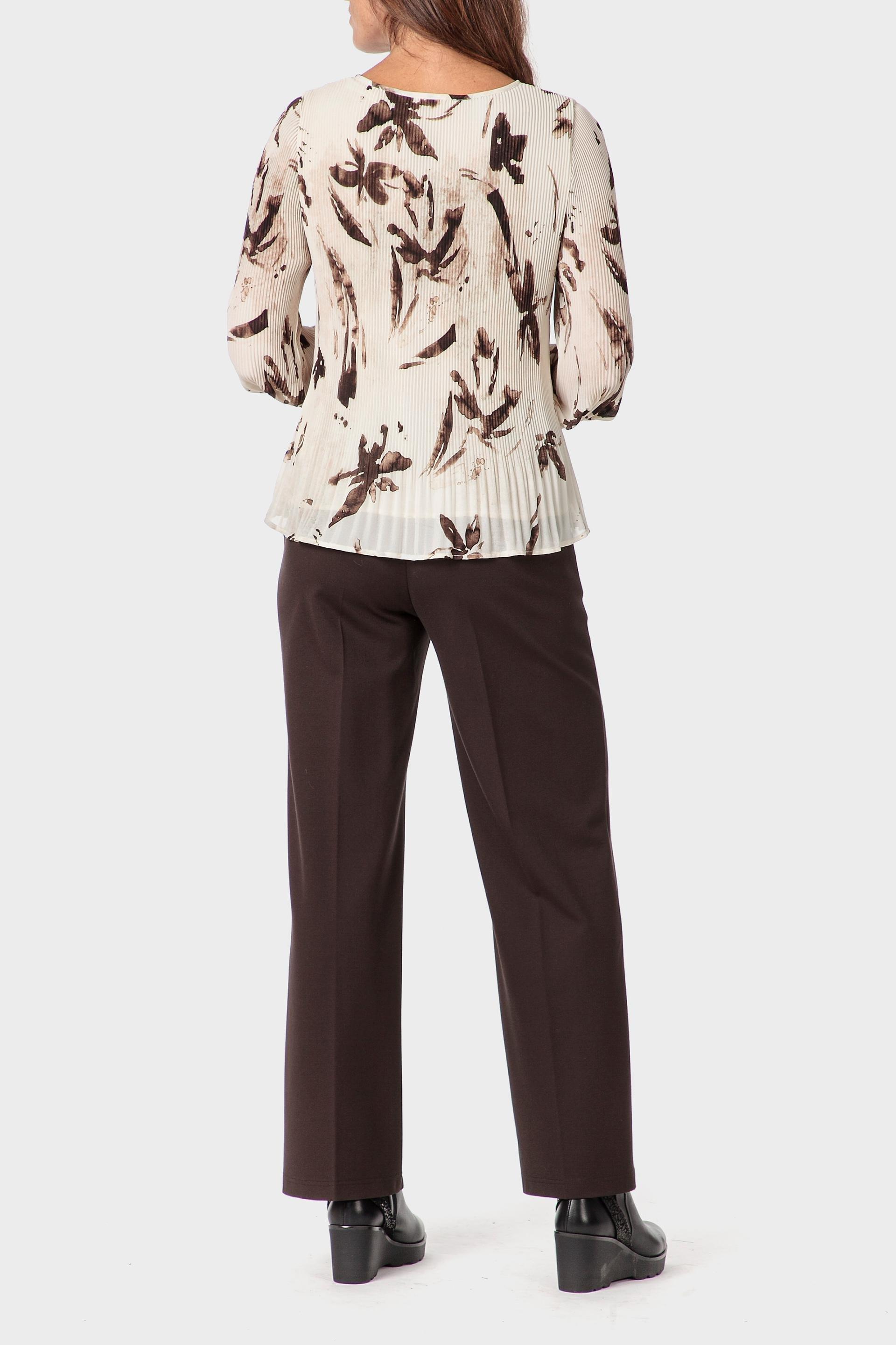 Beige Pleated Printed Blouse, Beige, large image number 3