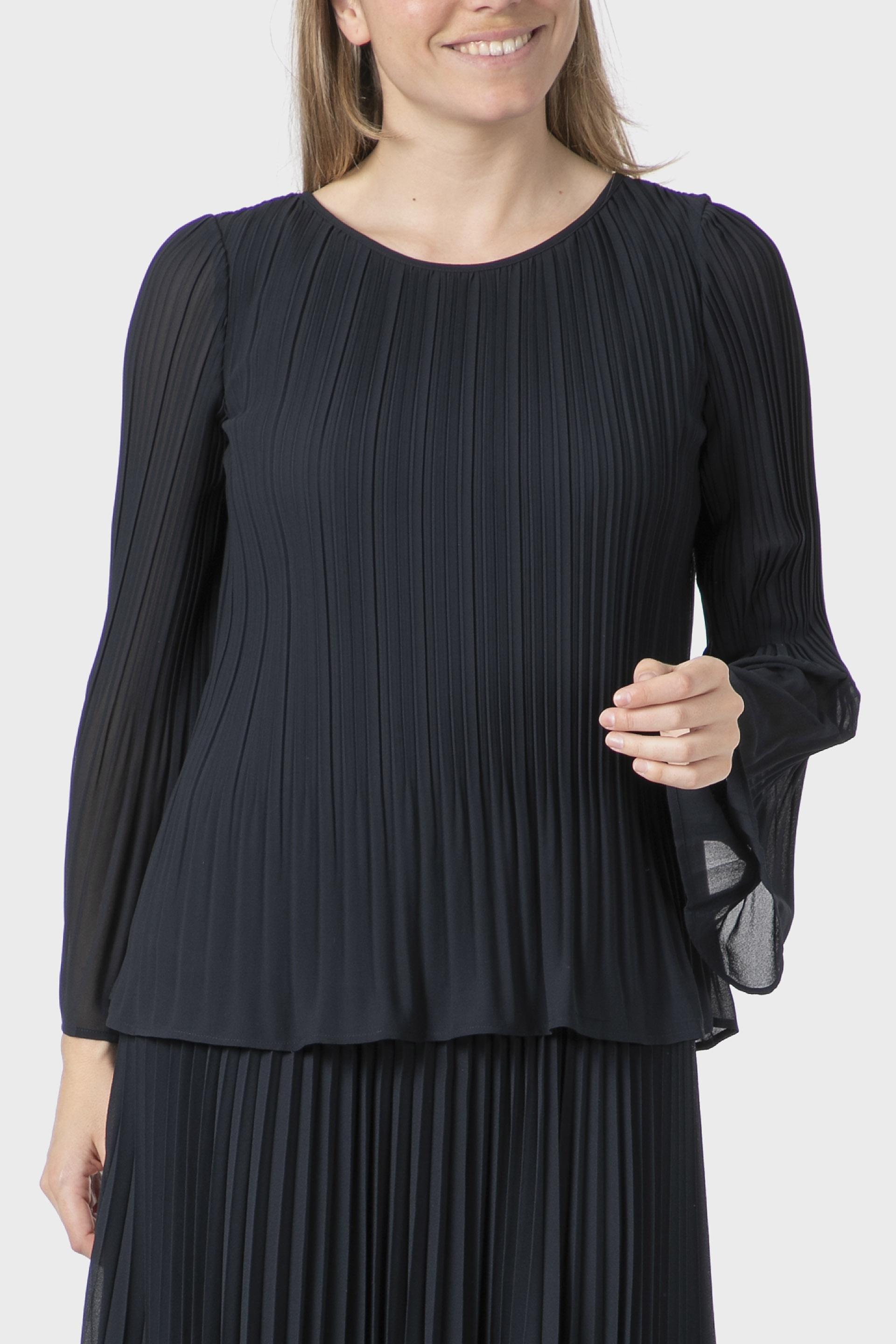 Navy Pleated Blouse, , medium