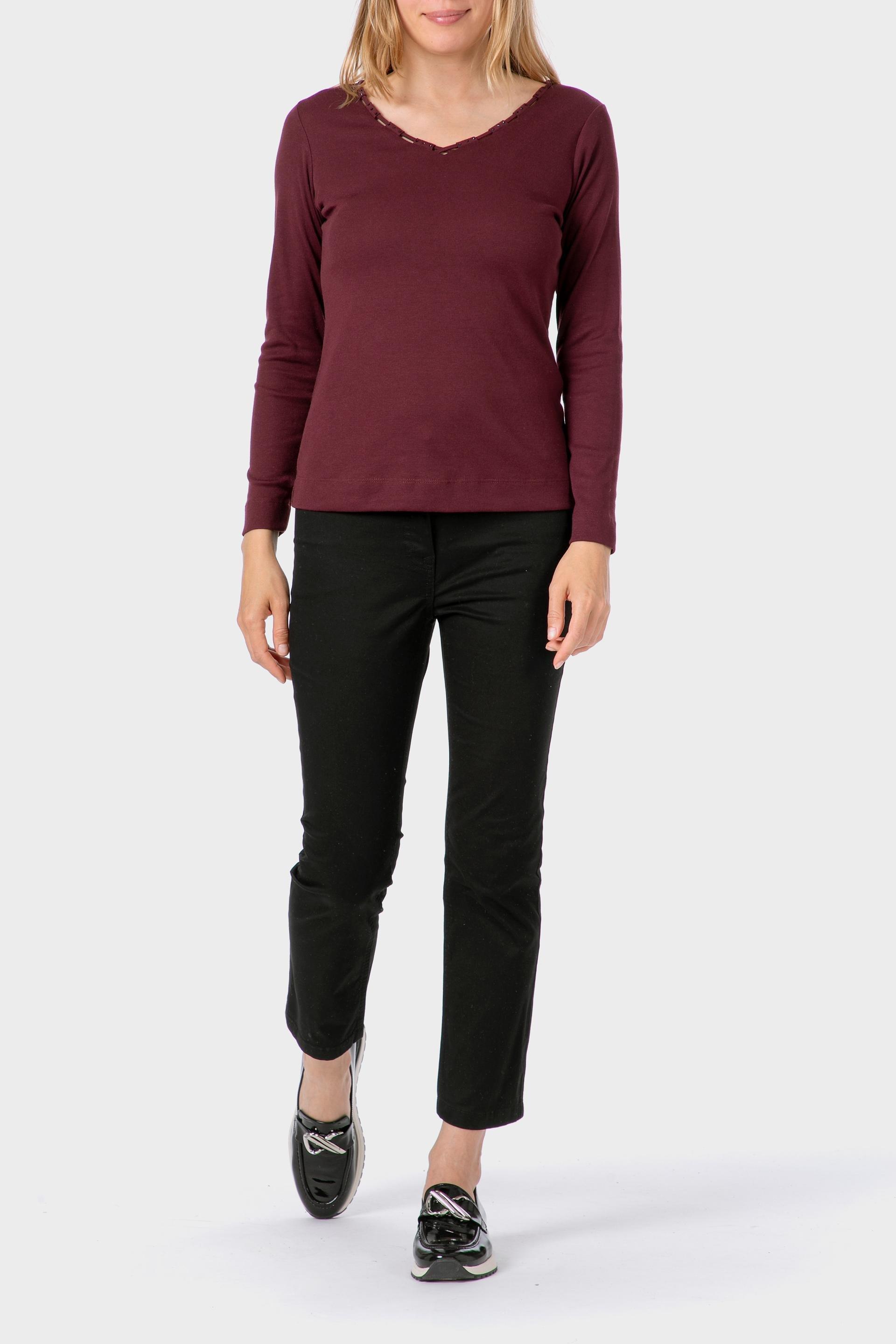 Burgundy Basic T-Shirt With Gemstones, 3701_108, large image number 1