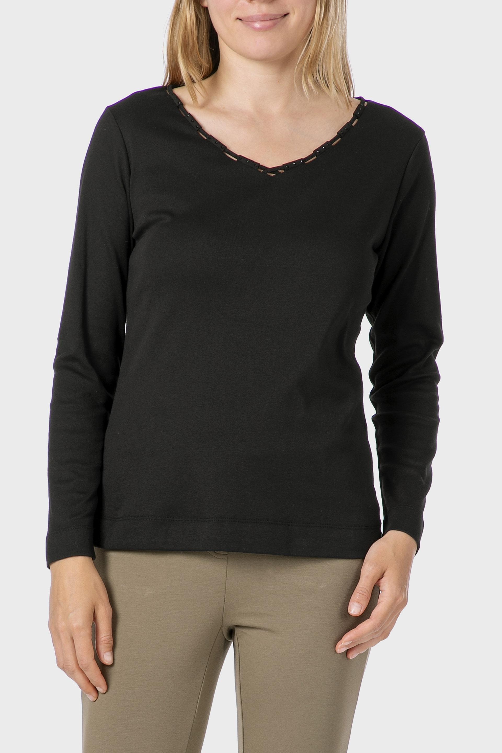 Black Basic T-Shirt With Gemstones, Black, large image number 0