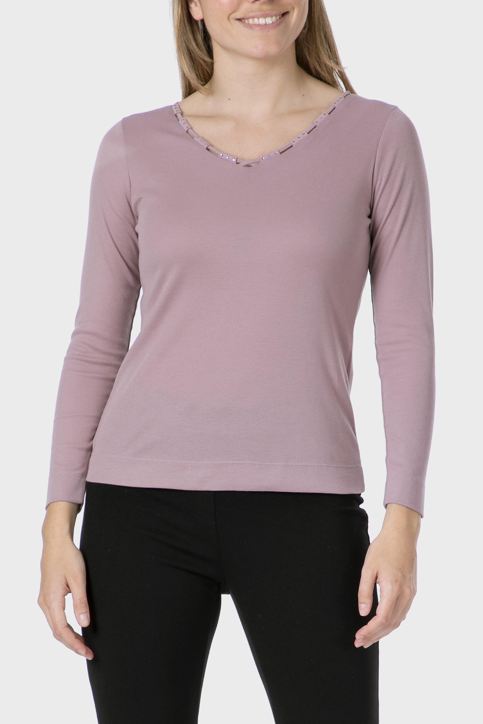 Pink Basic T-Shirt With Gemstones, , medium