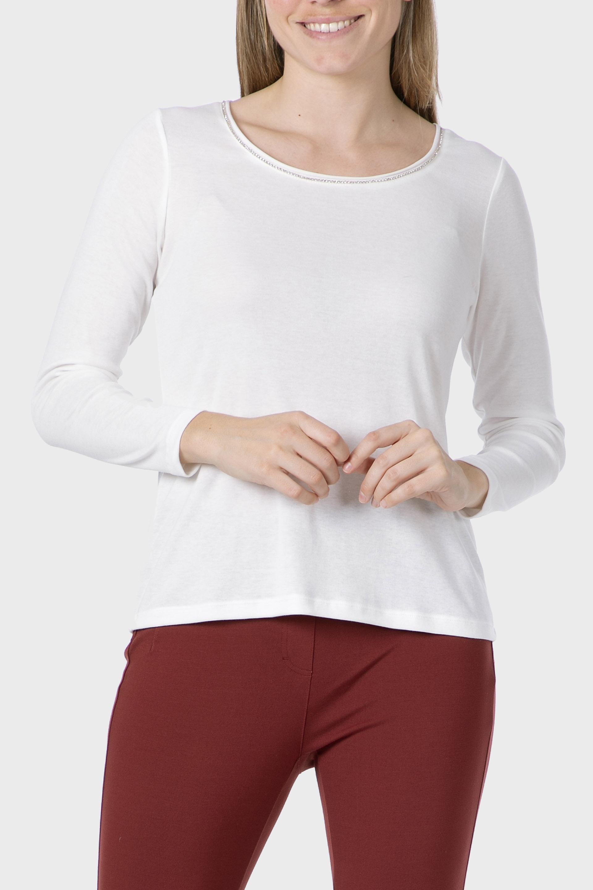 White Basic T-Shirt With Gemstones, Beige Talc, large image number 0