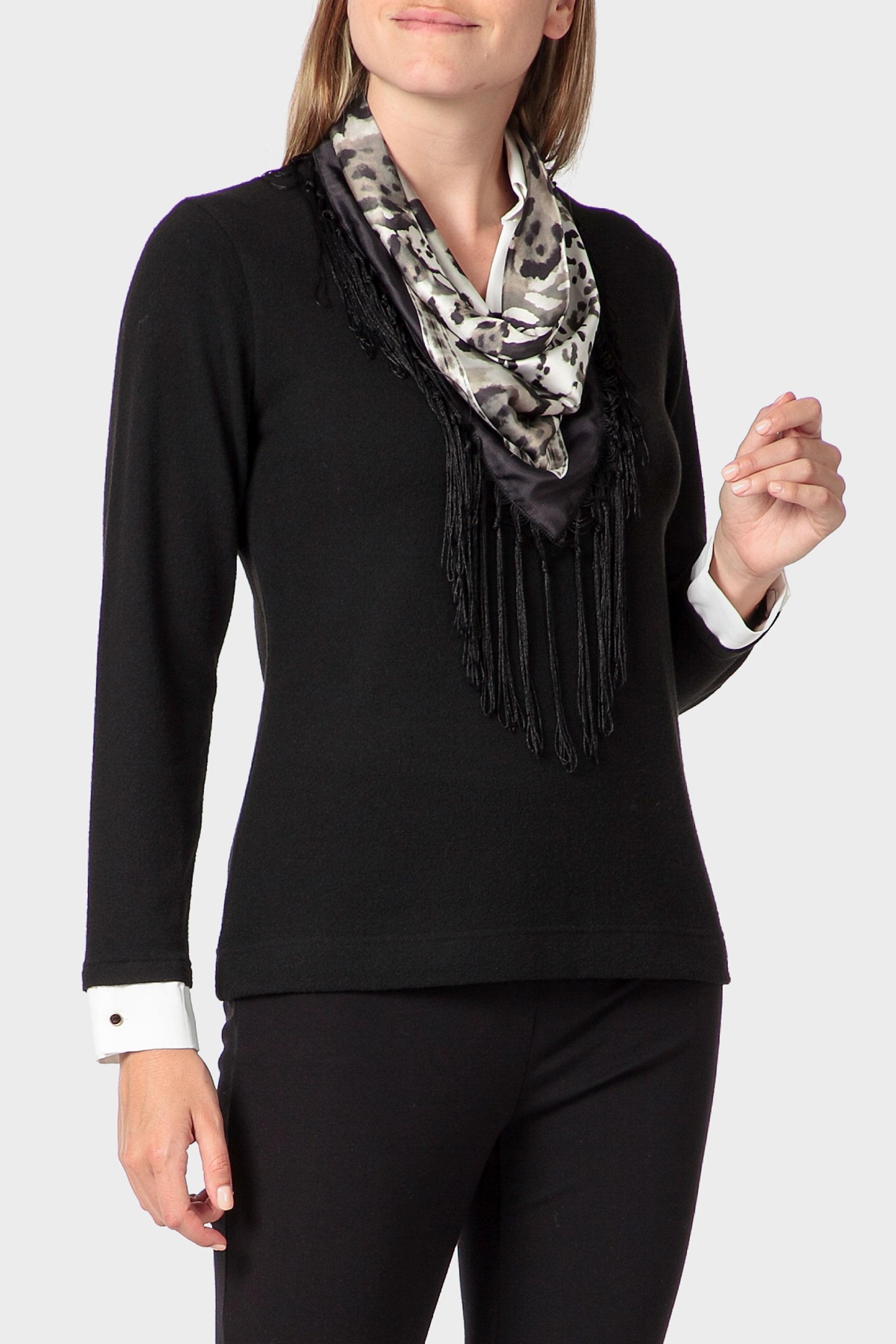Black T-Shirt With Silk Scarf, Black, medium