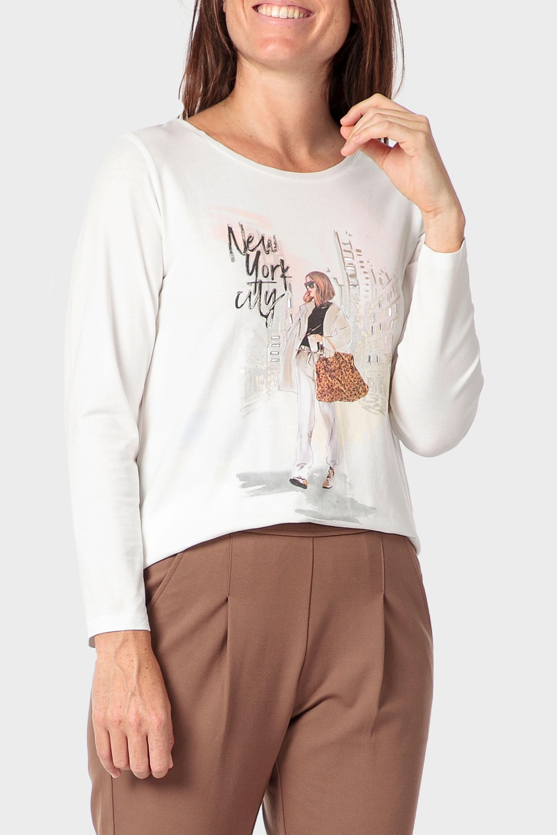 White Printed T-Shirt, Beige Talc, large