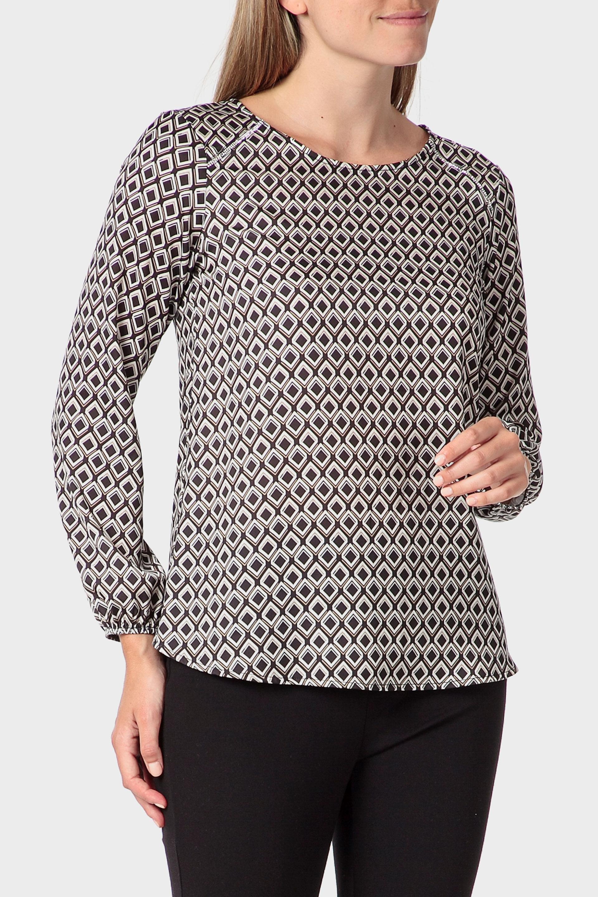 Black Geometric Print T-Shirt, Black, medium