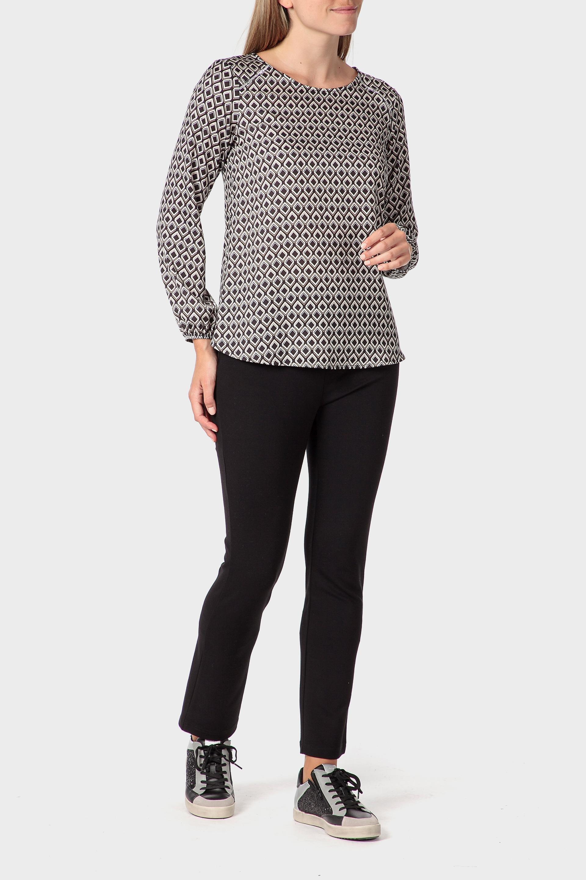 Black Geometric Print T-Shirt, Black, medium