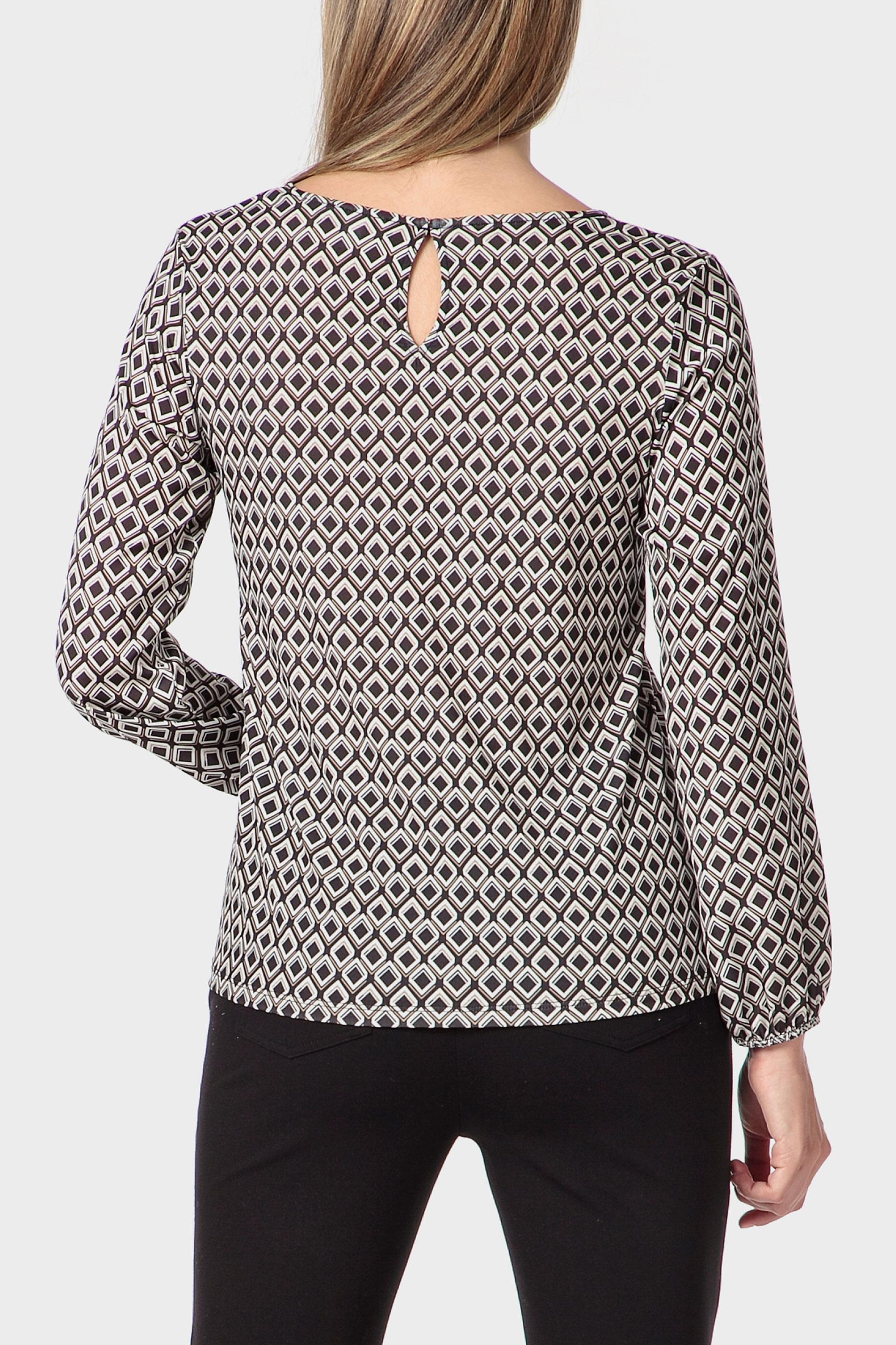 Black Geometric Print T-Shirt, Black, medium