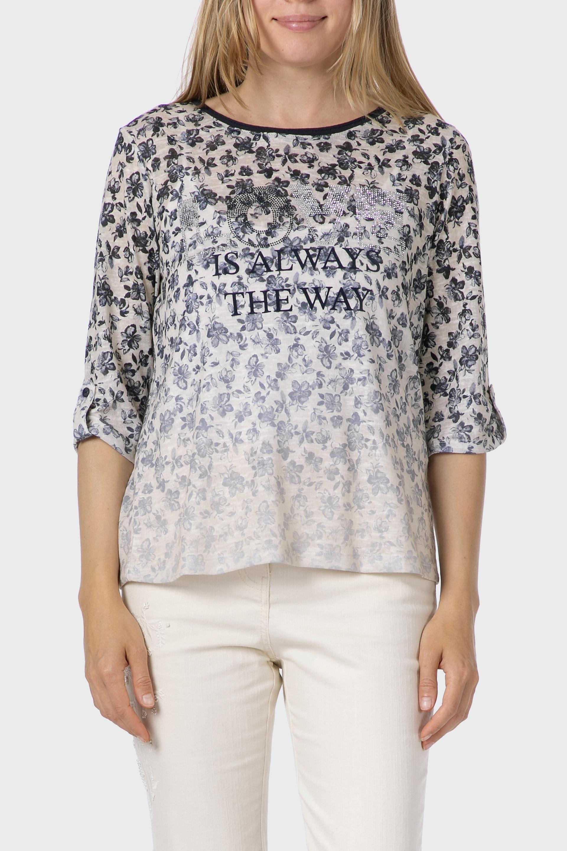Grey Floral Print T-Shirt, , large image number 0
