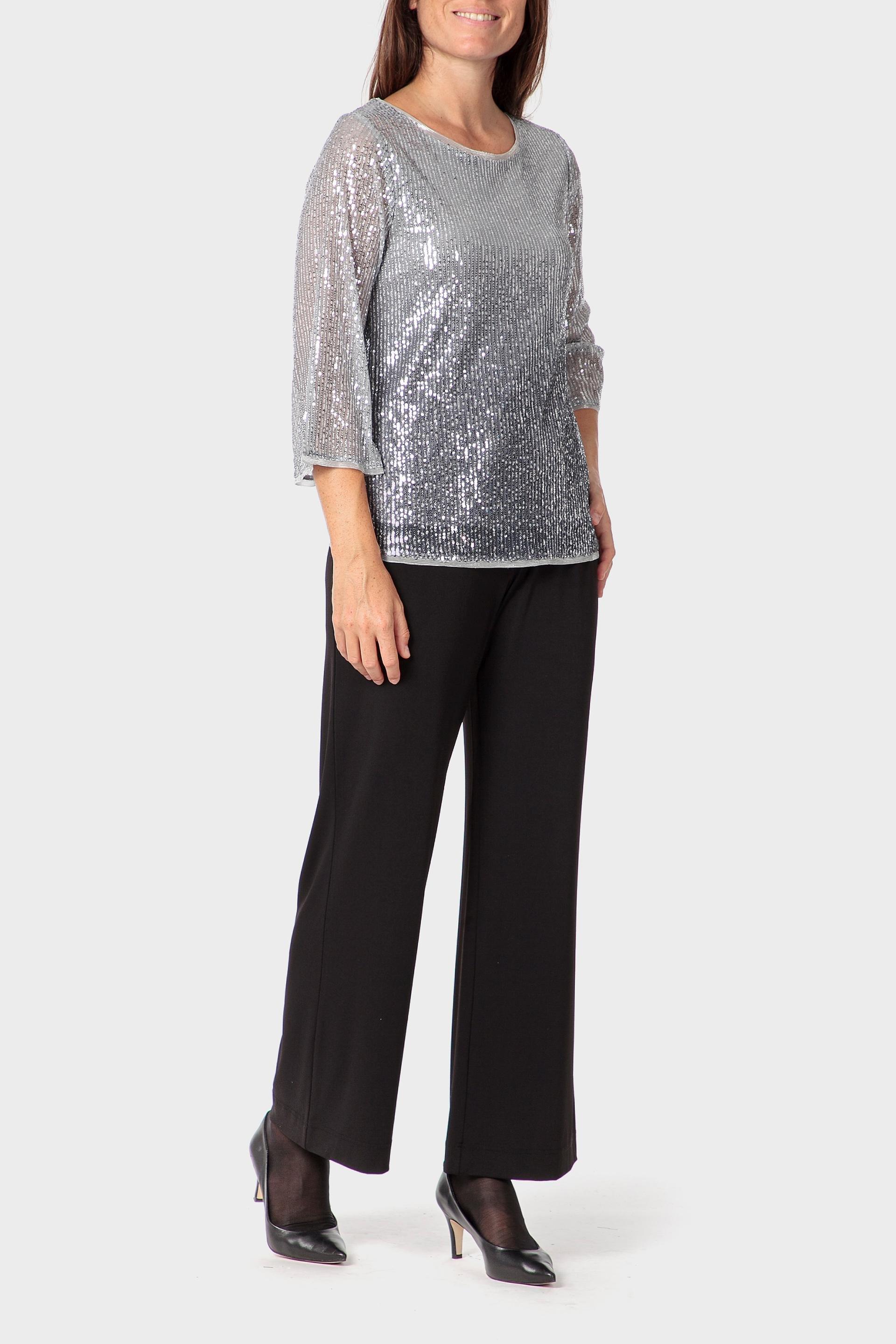 Silver Sequins T-Shirt, Metal Silver, medium