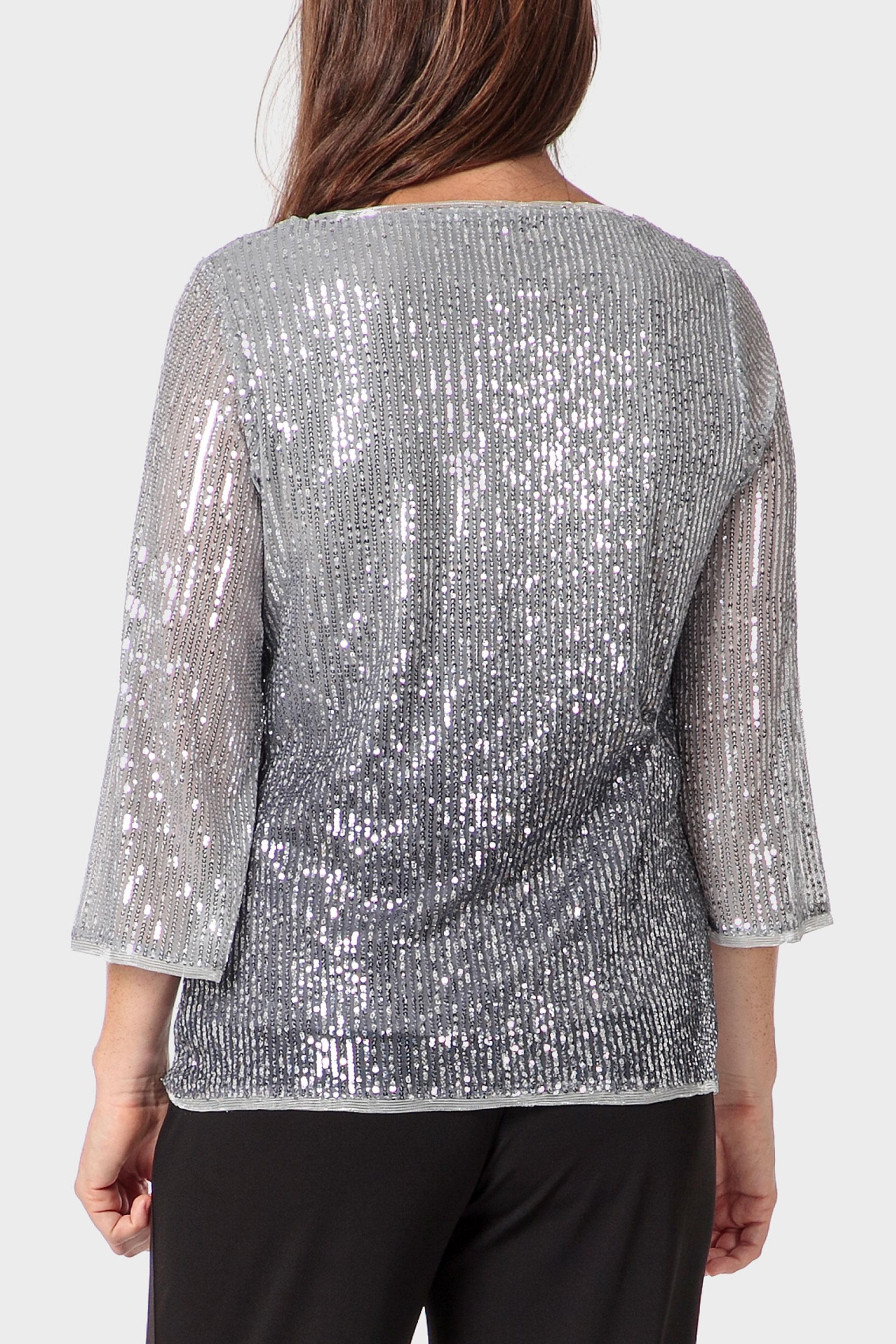 Silver Sequins T-Shirt, Metal Silver, medium