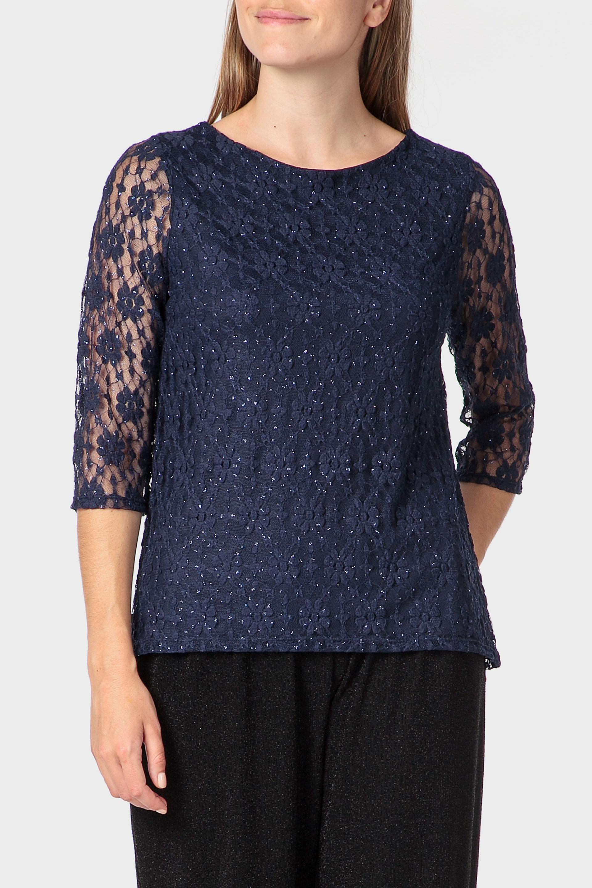 تيشيرت دانتيل، كحلي, Blue Navy, large image number 0