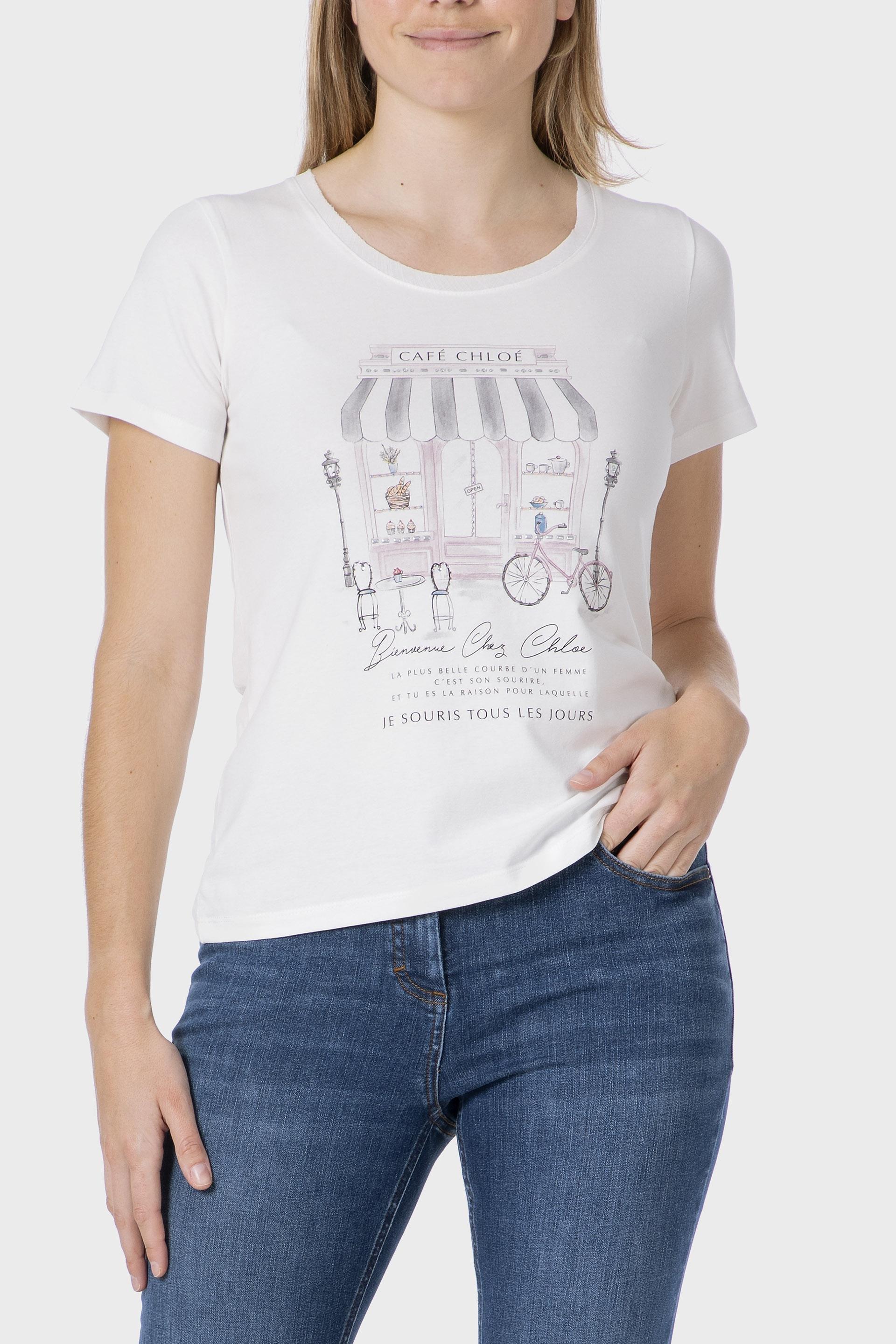 White Printed T-Shirt With Gemstone Details, Beige Talc, large image number 0