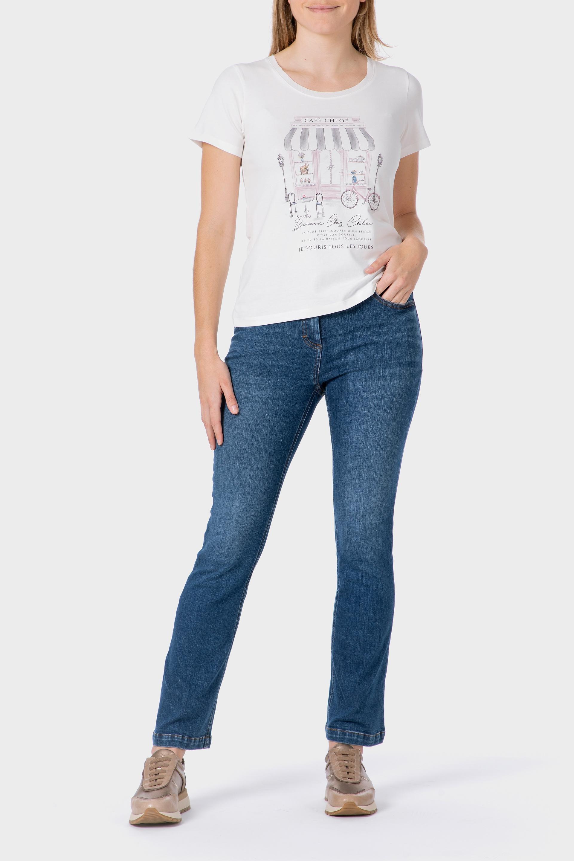 White Printed T-Shirt With Gemstone Details, Beige Talc, large image number 1