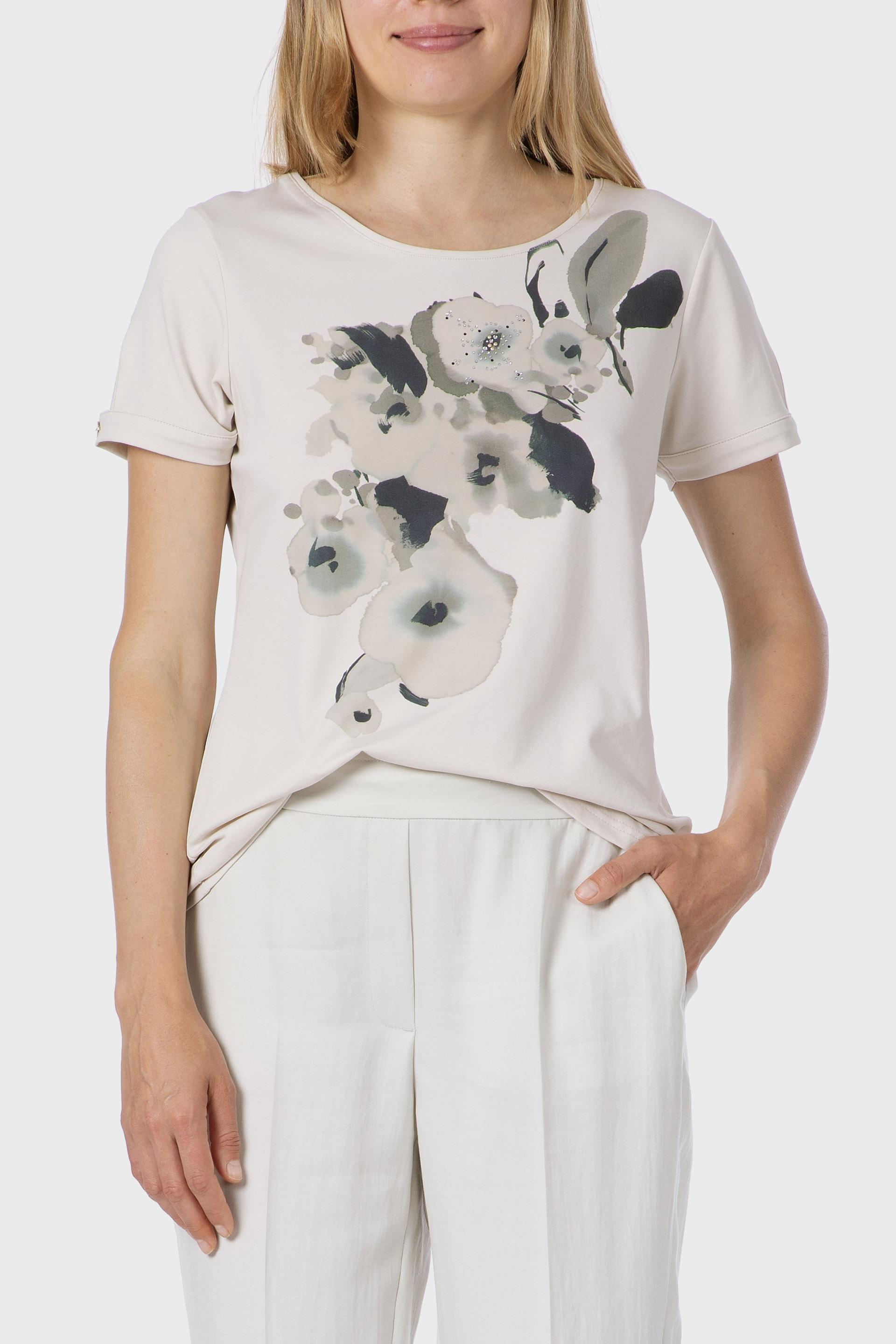 تيشيرت بجواهر وطبعة، ألوان متعددة, Beige, medium