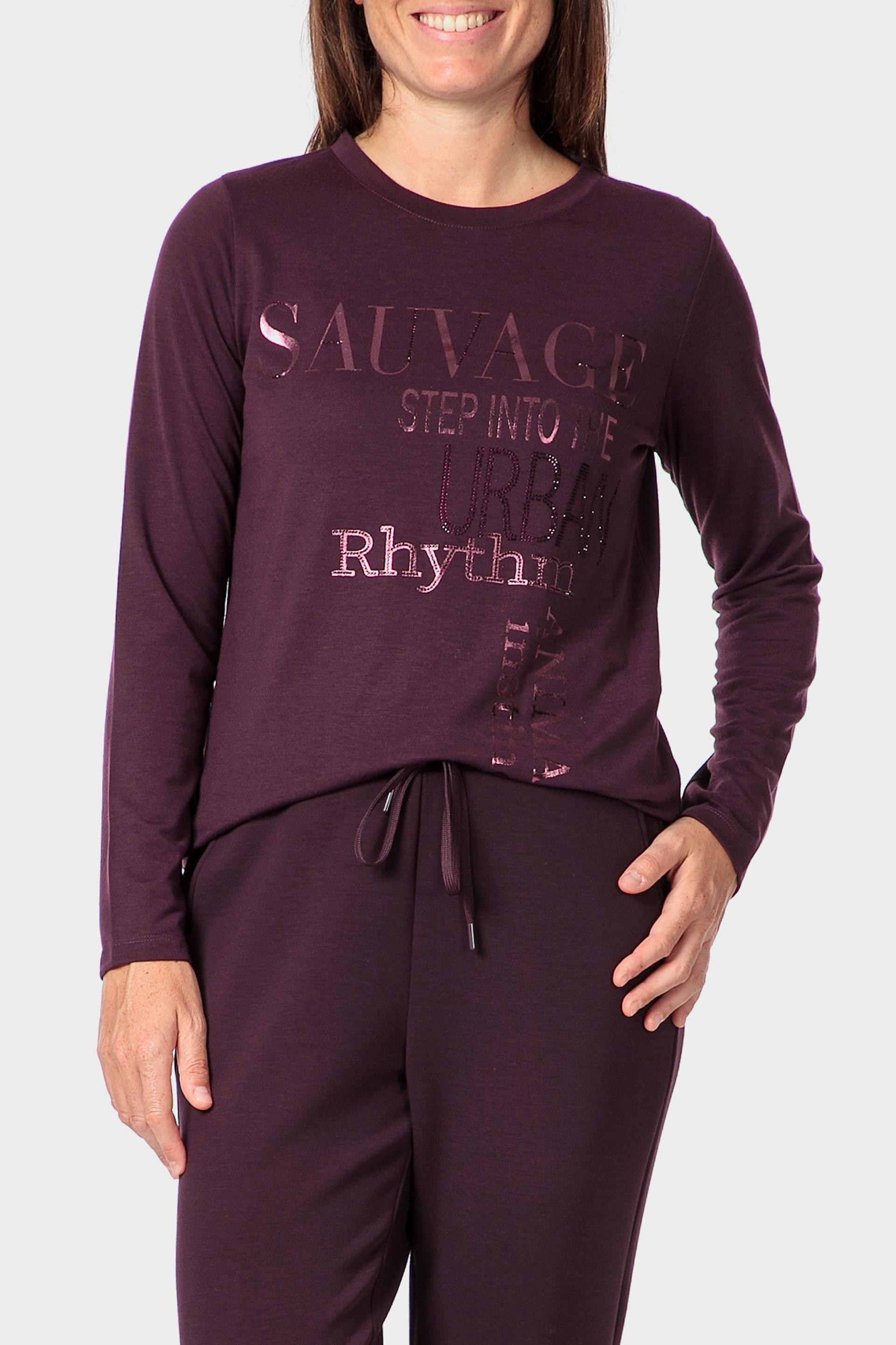 تيشيرت بجواهر وطبعة، بنفسجي, Purple, medium