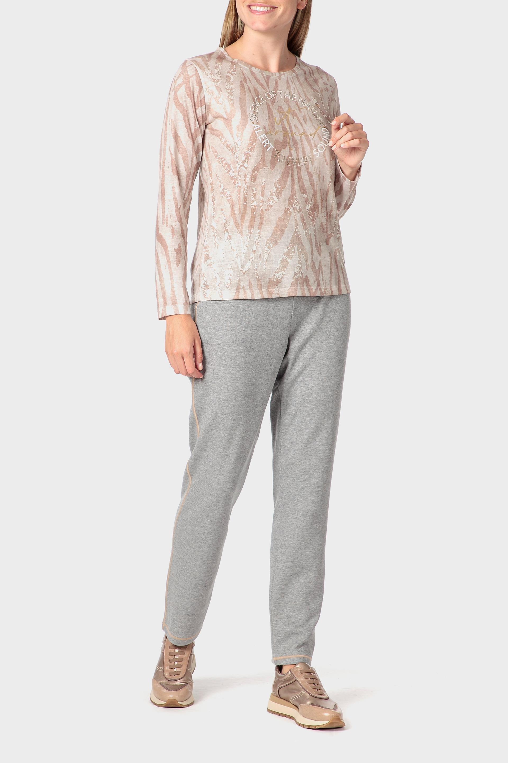 Beige Printed T-Shirt With Gemstones, 3701_126, medium