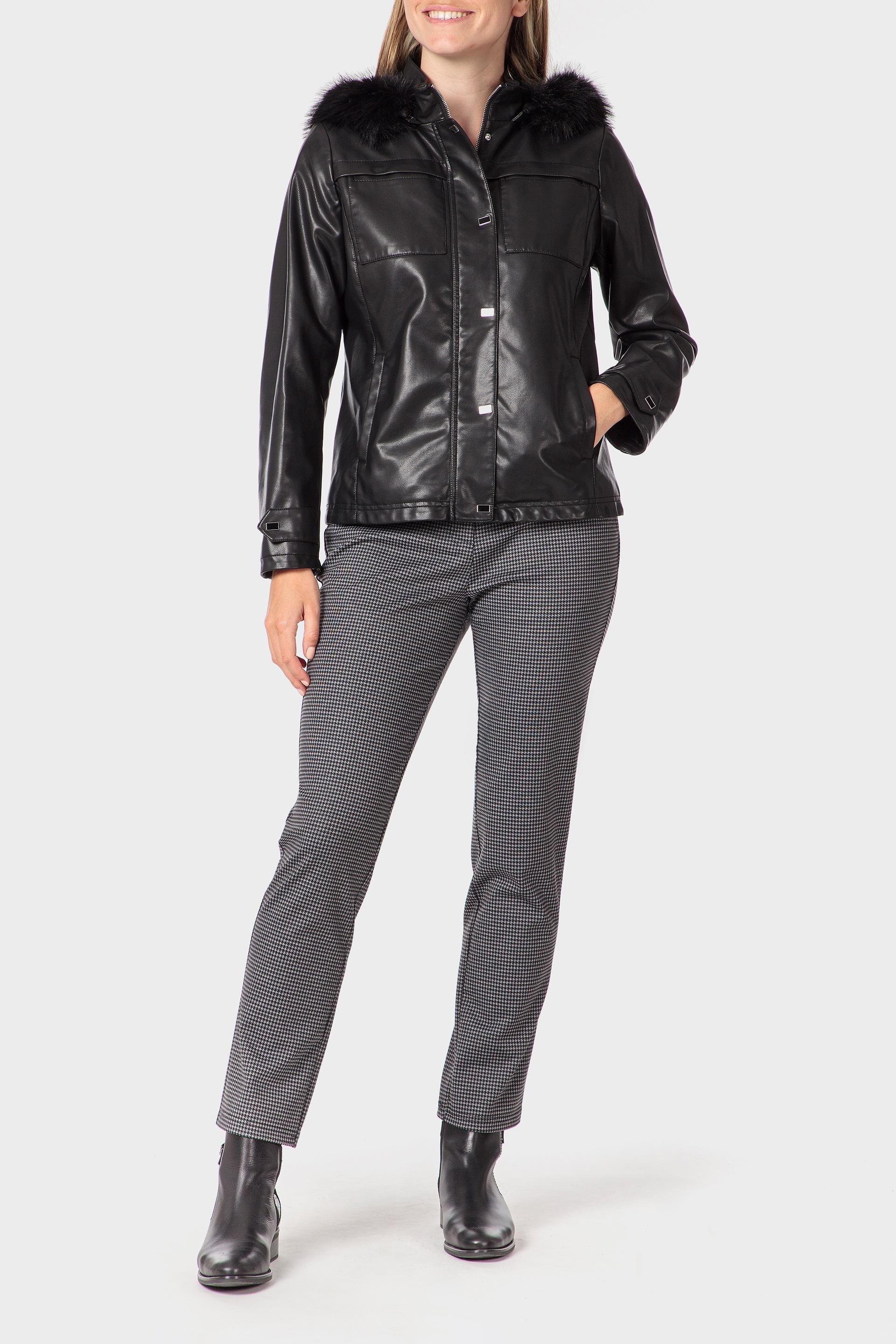 Black Fur Detail Jacket, Black, large image number 1