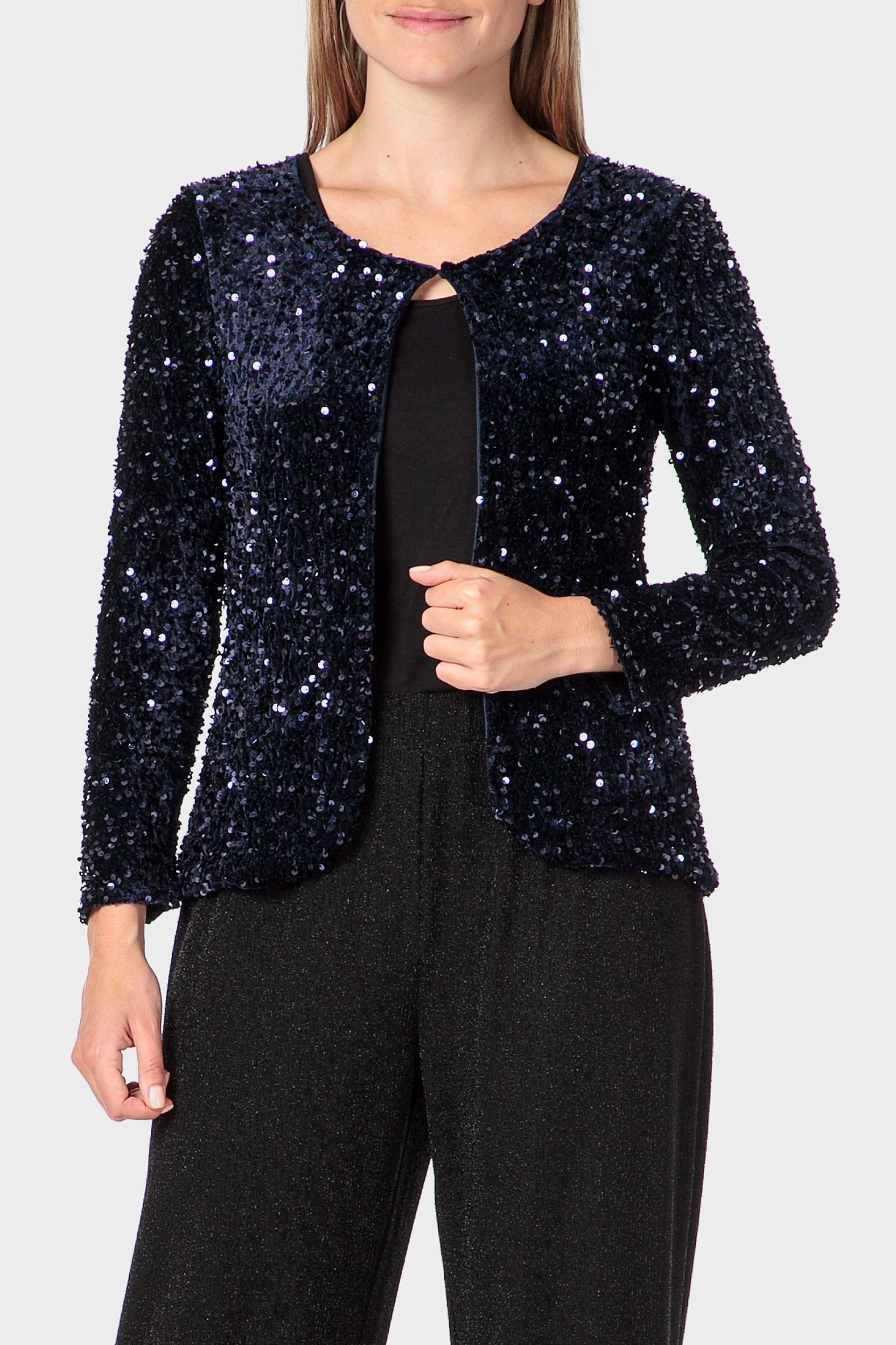 جاكيت مزين بالترتر، أسود, Blue Night, medium