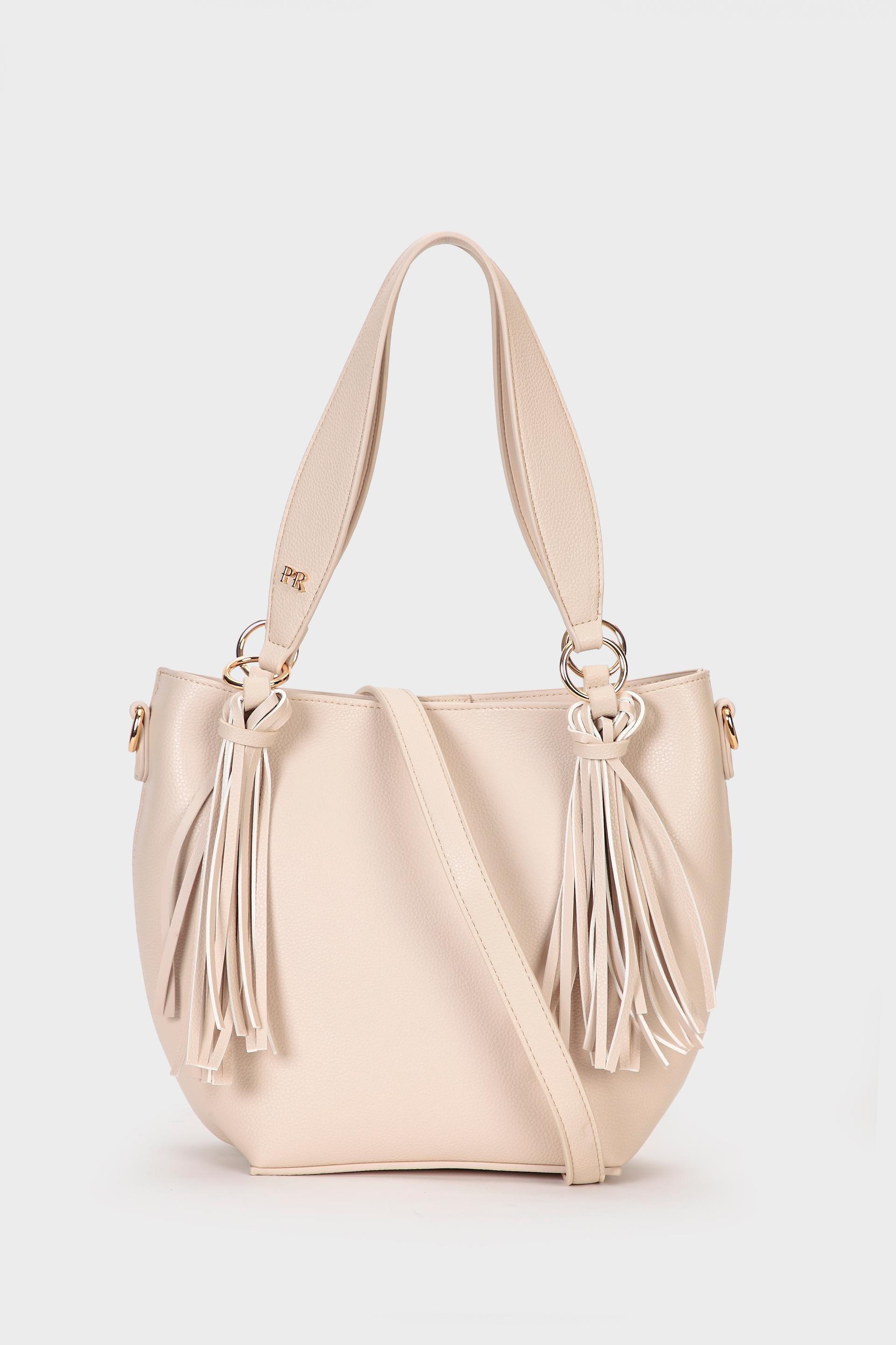Beige Hand Bag With Fringes Detail, 3701_129, medium
