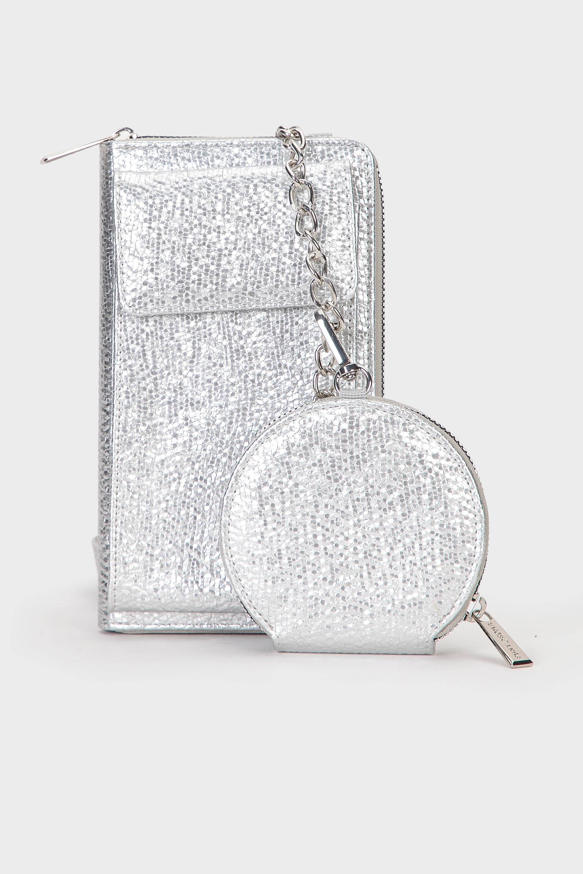 Silver Mobile Phone Bag, Metal Silver, medium