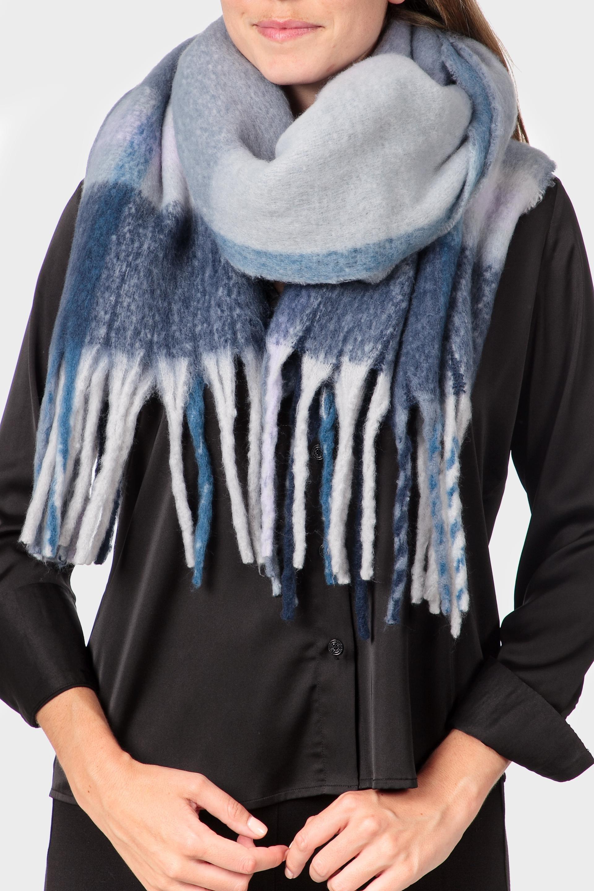 Blue Checked Scarf, Blue, medium