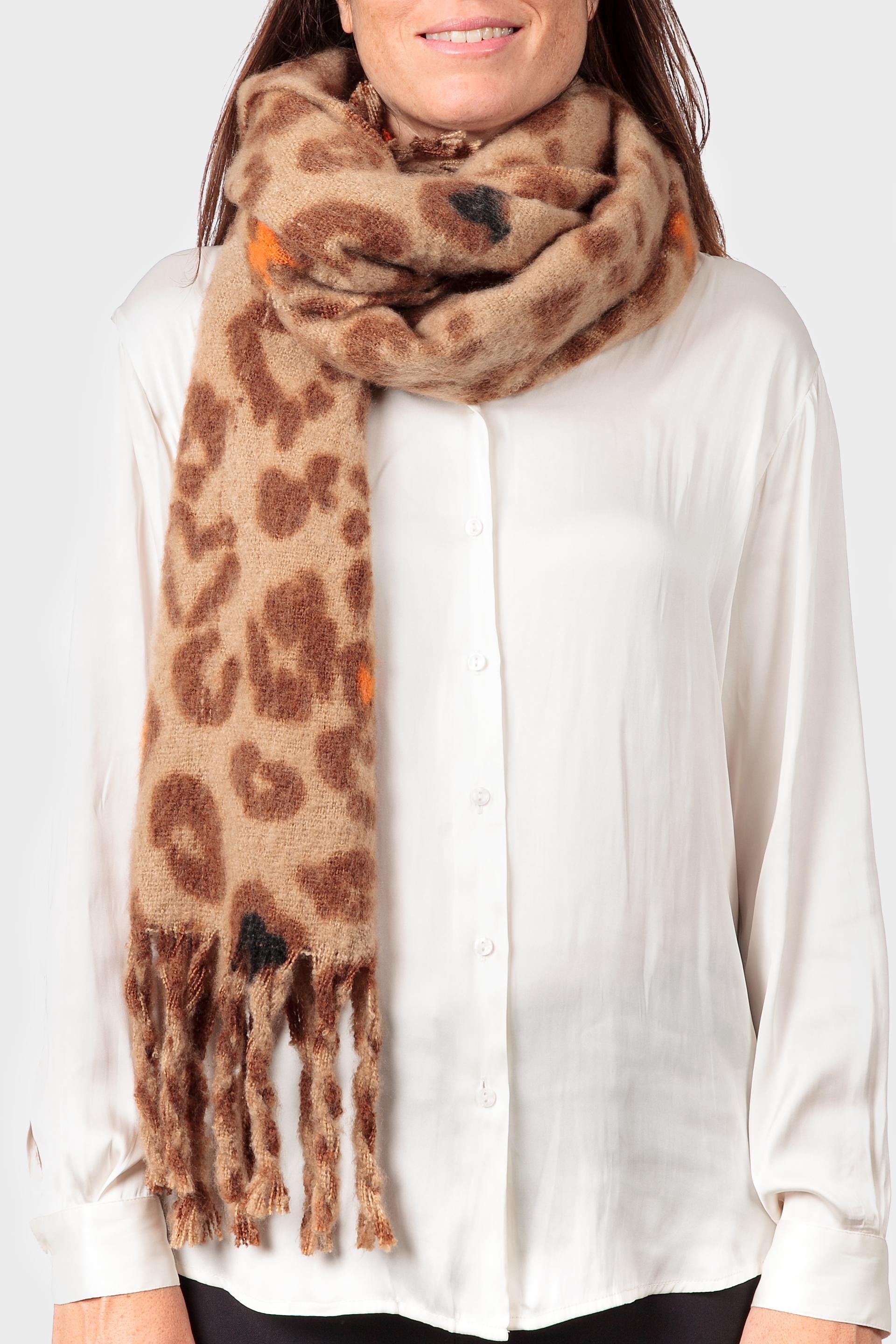Brown Animal Print Scarf, Beige Camel, large image number 0