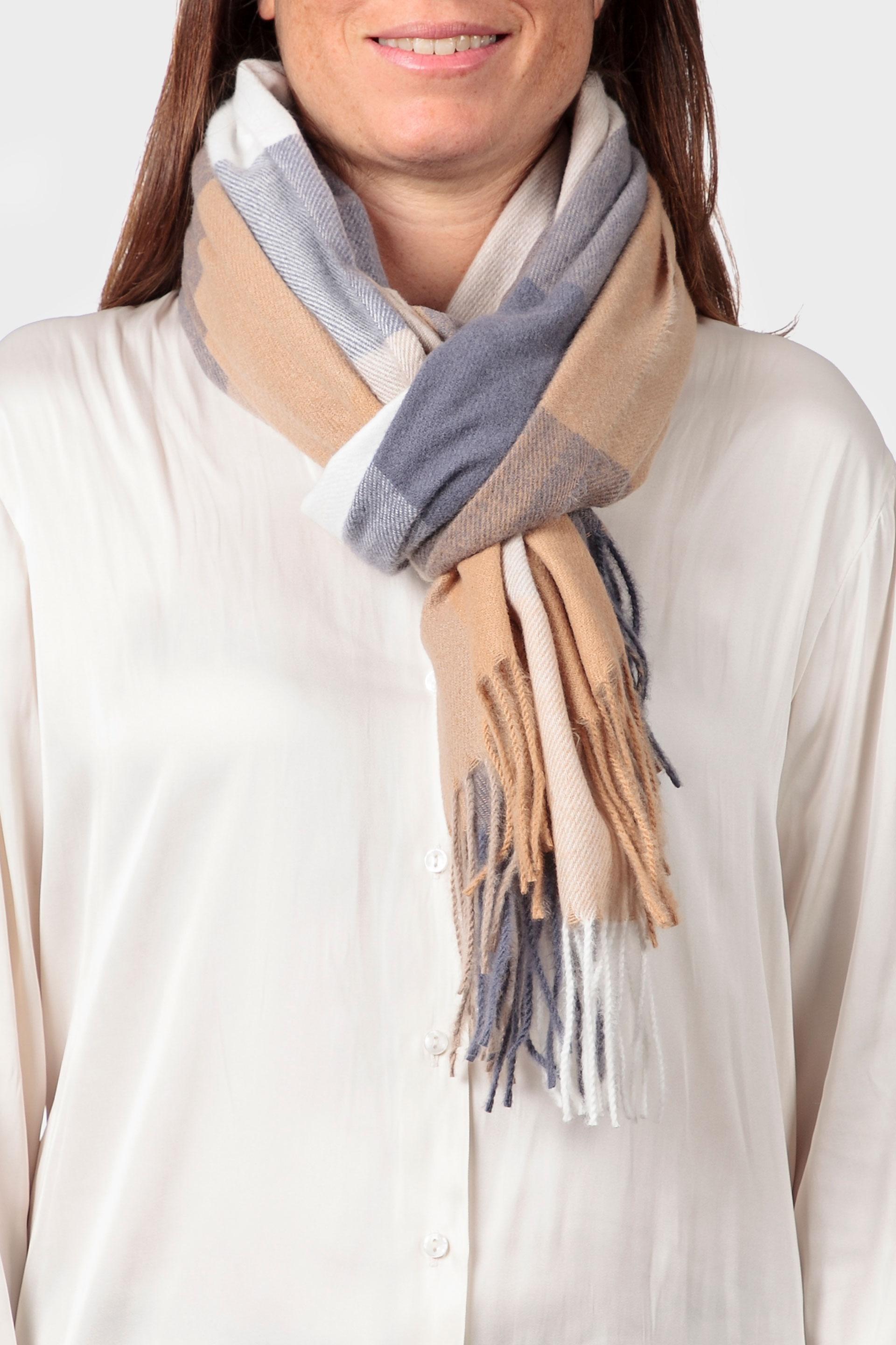 Multicolour Checked Scarf, Beige Camel, medium
