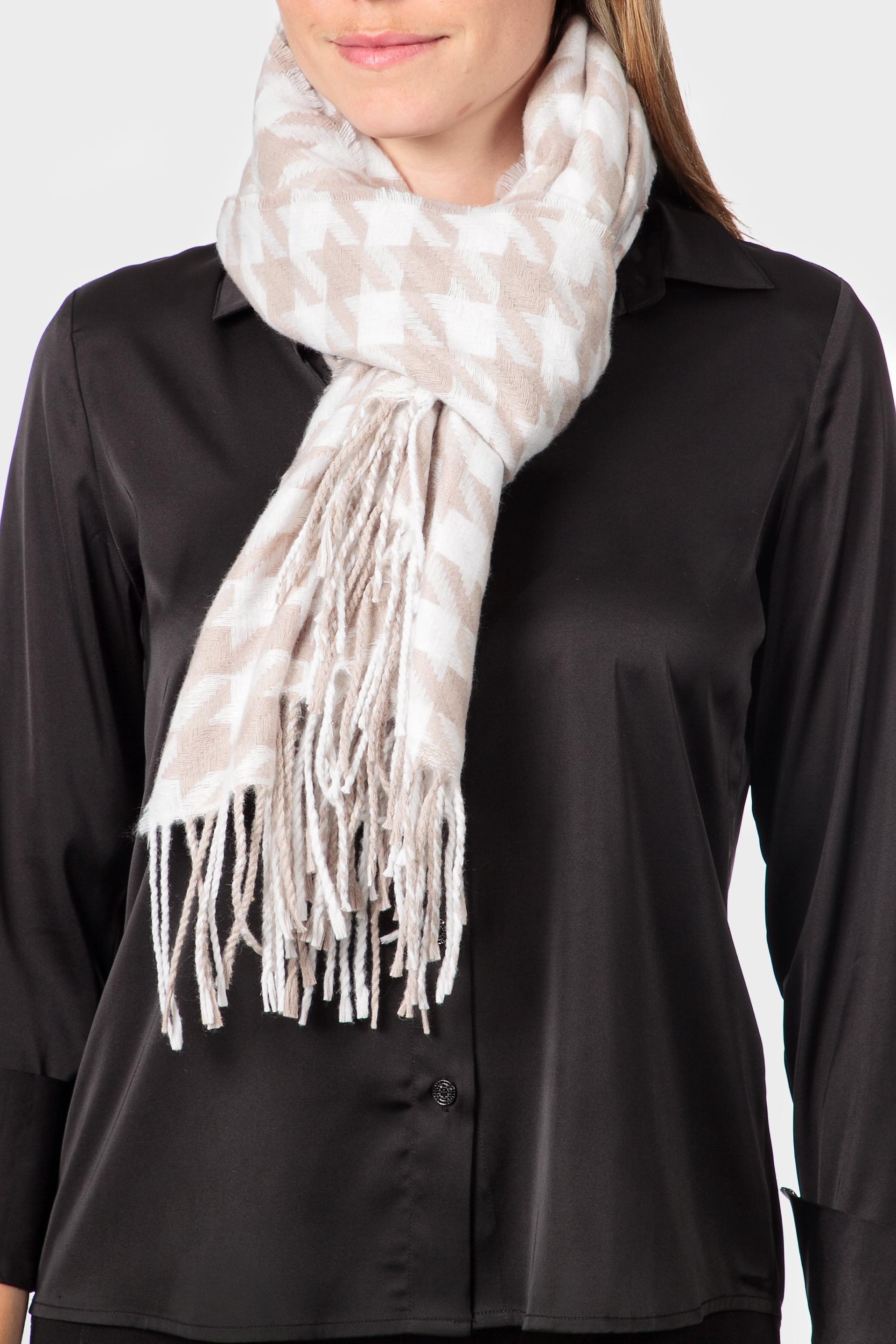 White Houndstooth Scarf, Beige Sand, medium