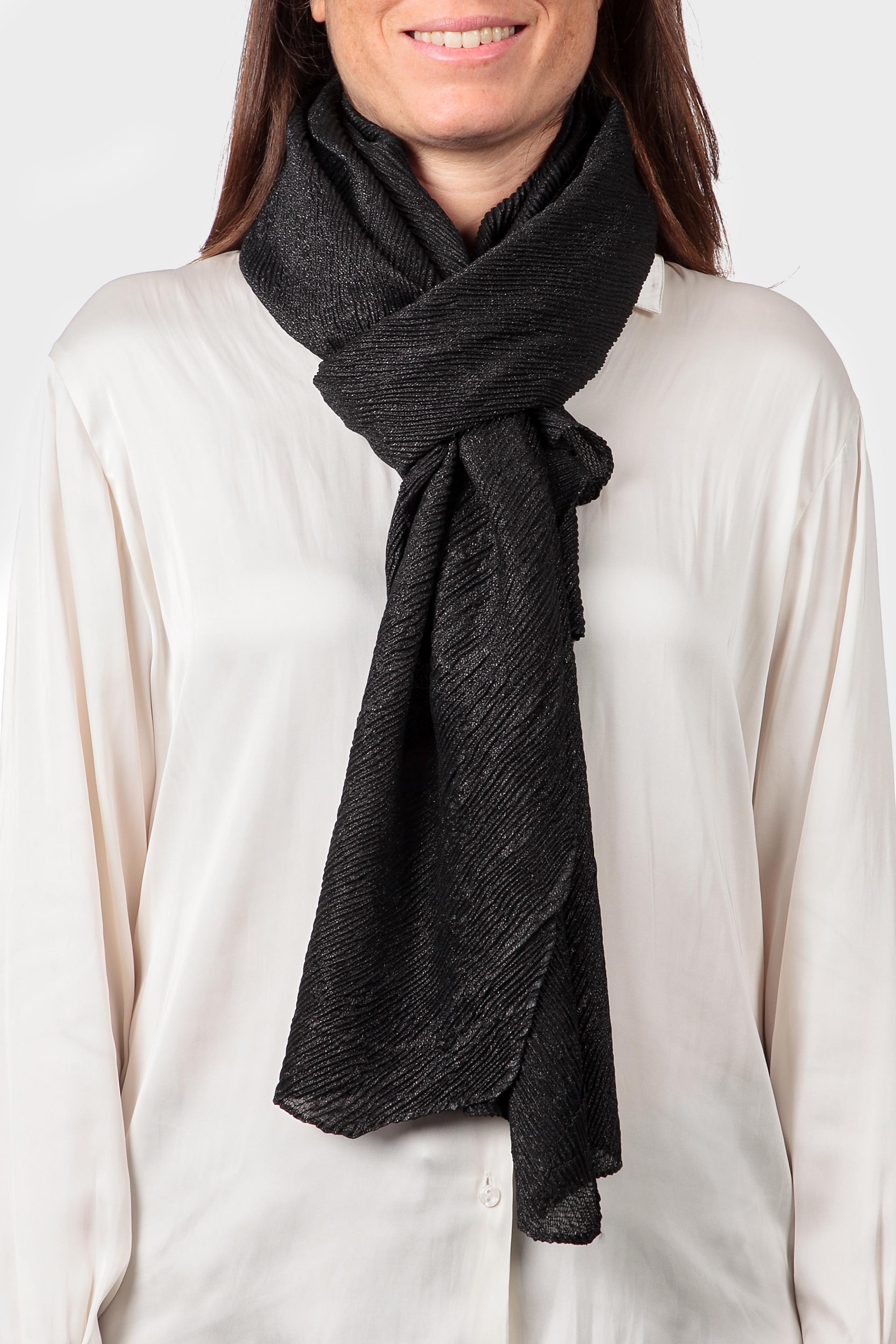Black Pleated Scarf, Black, large image number 0