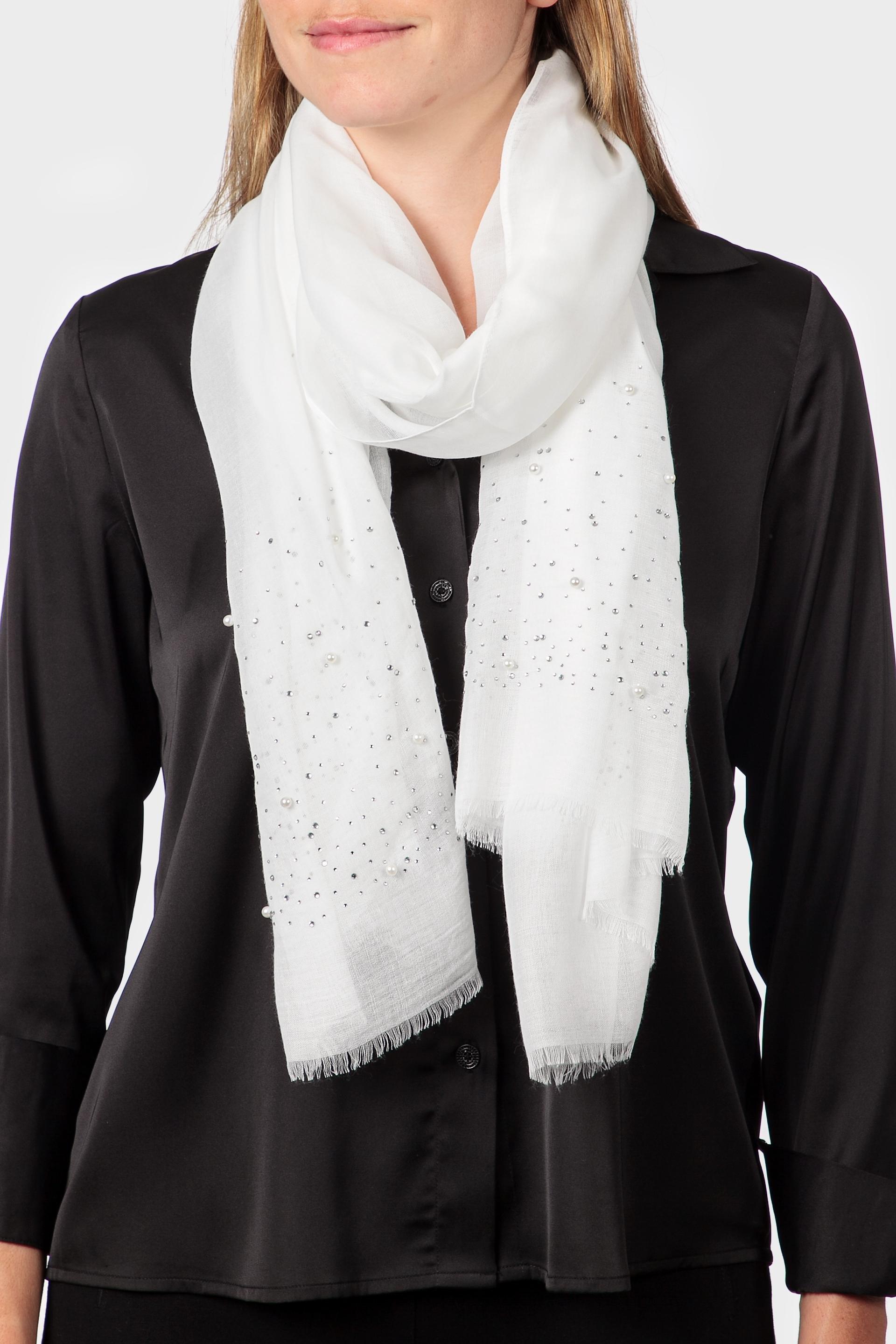 White Scarf With Rhinestone Details, , medium