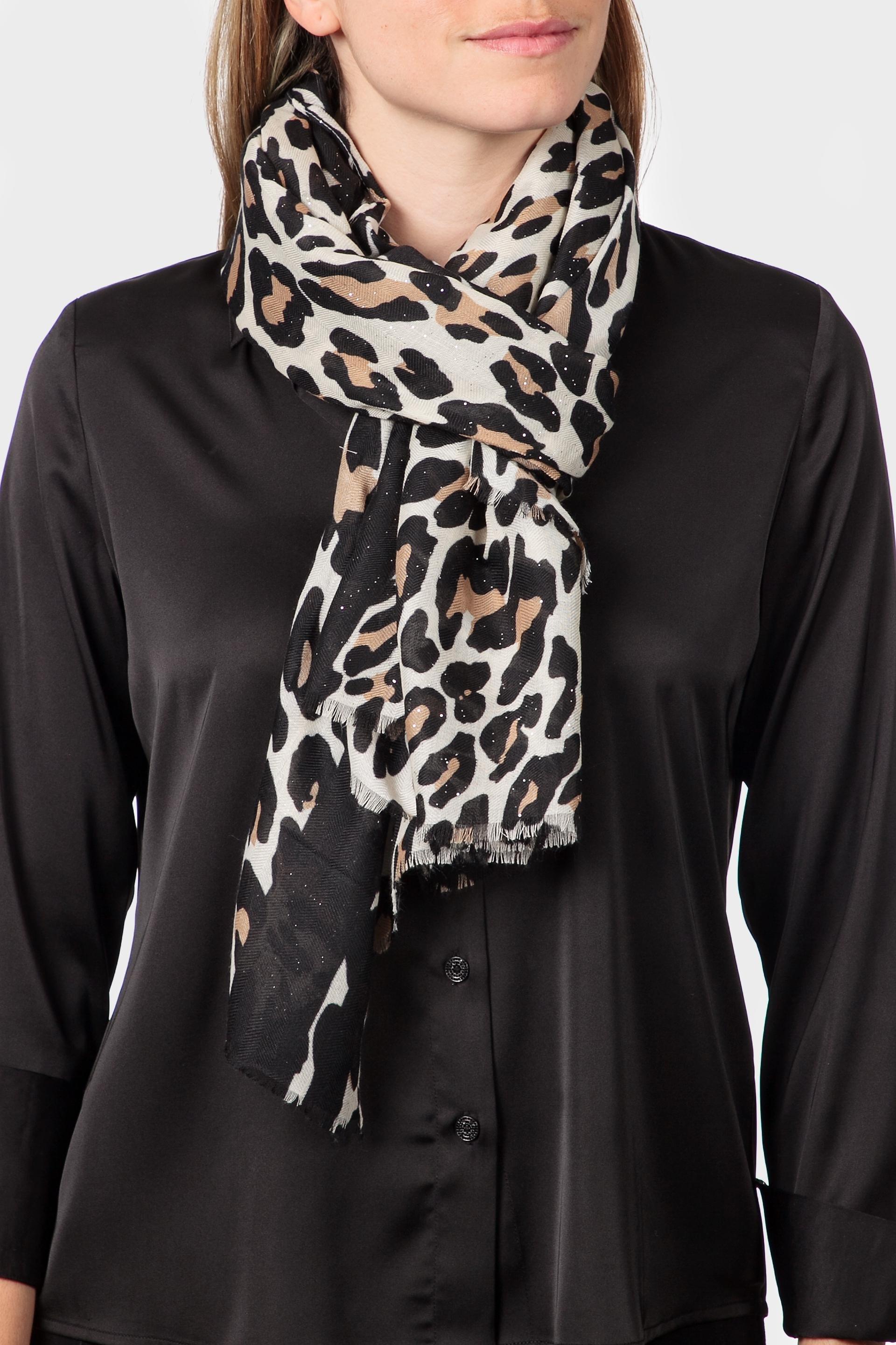 Black Animal Print Scarf, Black, large